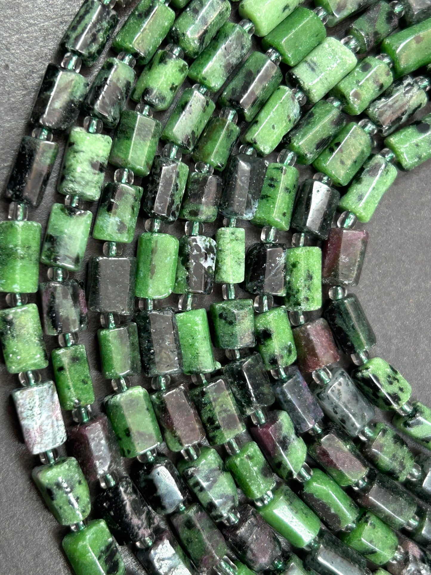 AAA Natural Ruby Zoisite stone bead. Faceted Tube shape. Gorgeous natural Green & dash of red 5,6x9,10mm Nice quality gemstone