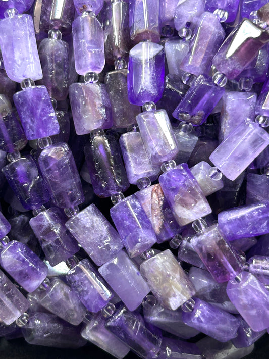 AAA Natural Amethyst stone bead. Faceted 6-7 x 9-12mm tube shape. Gorgeous natural purple Amethyst. Nice quality gemstone