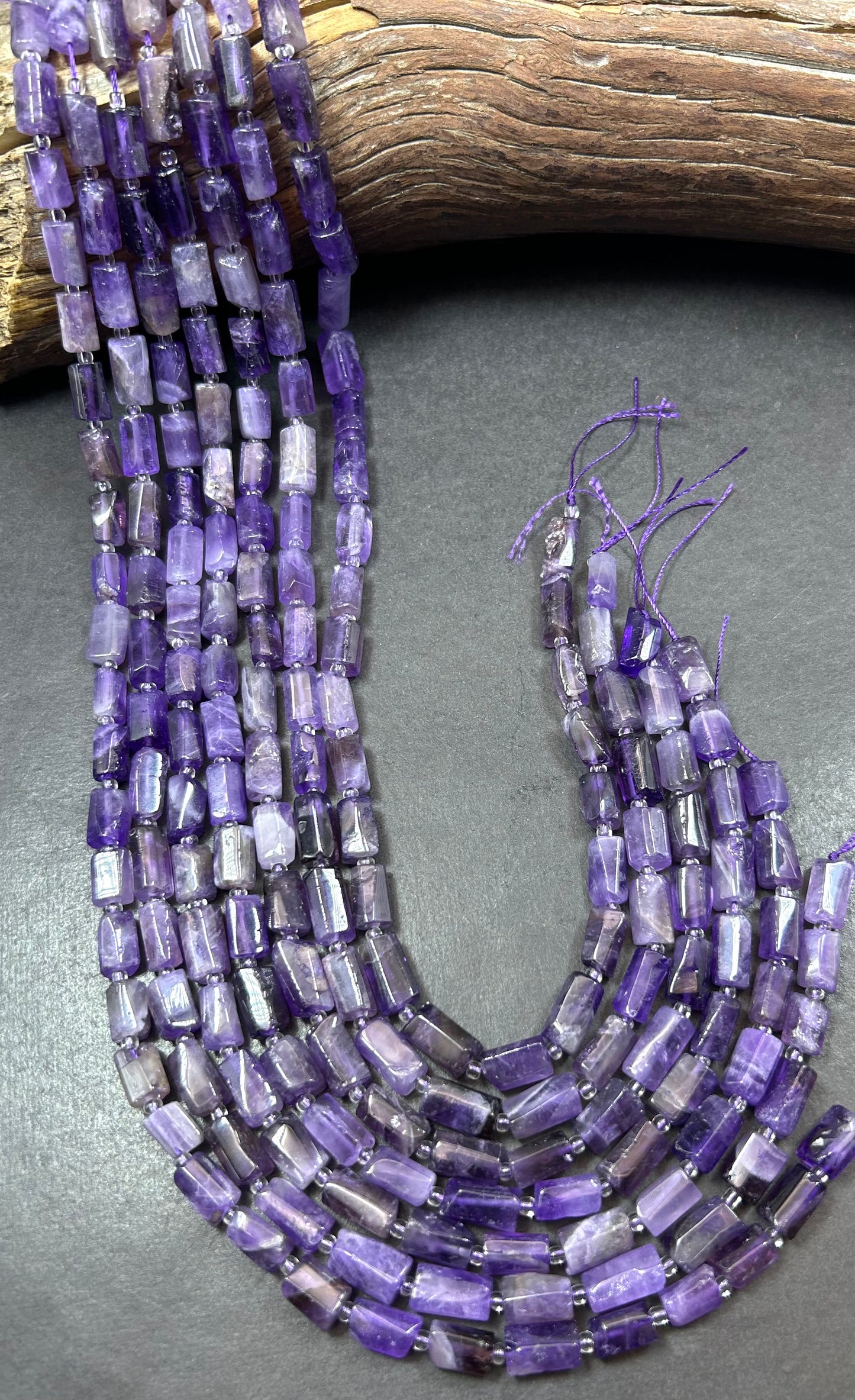 AAA Natural Amethyst stone bead. Faceted 6-7 x 9-12mm tube shape. Gorgeous natural purple Amethyst. Nice quality gemstone