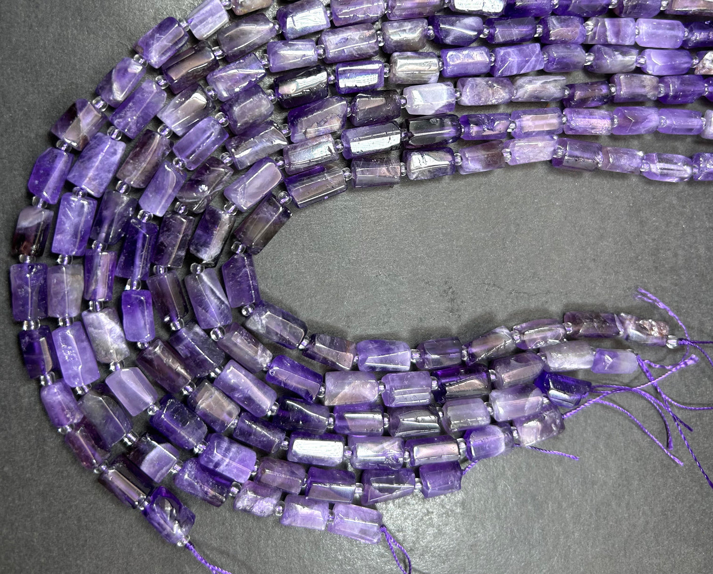 AAA Natural Amethyst stone bead. Faceted 6-7 x 9-12mm tube shape. Gorgeous natural purple Amethyst. Nice quality gemstone