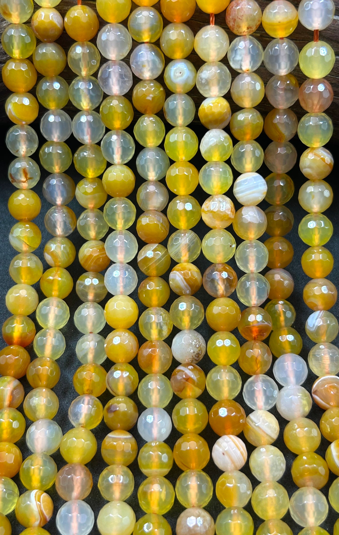NATURAL Sunburst Botswana Agate Gemstone Bead Faceted 8mm Round Shape Beads Gorgeous Multicolor Yellow Orange Color Full Strand 15.5"