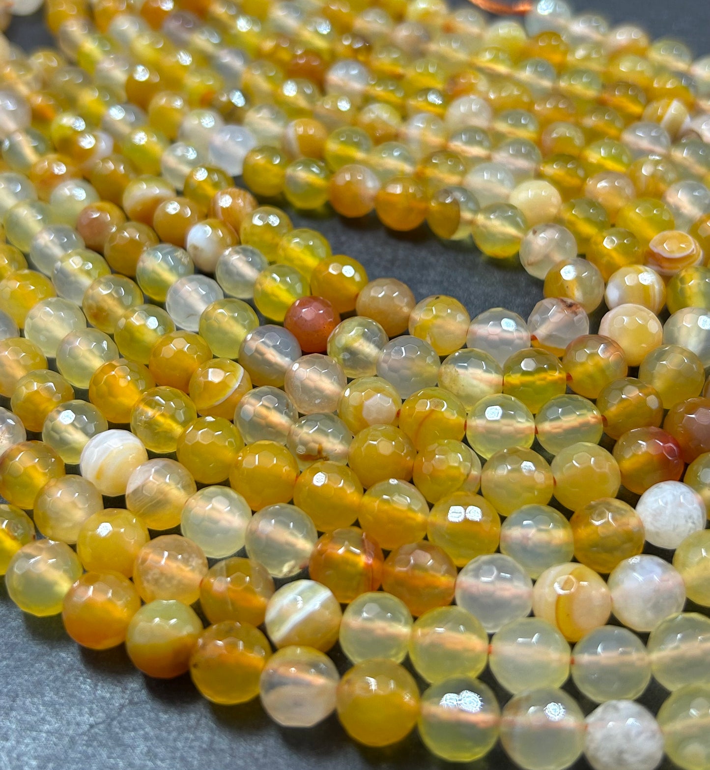 NATURAL Sunburst Botswana Agate Gemstone Bead Faceted 8mm Round Shape Beads Gorgeous Multicolor Yellow Orange Color Full Strand 15.5"