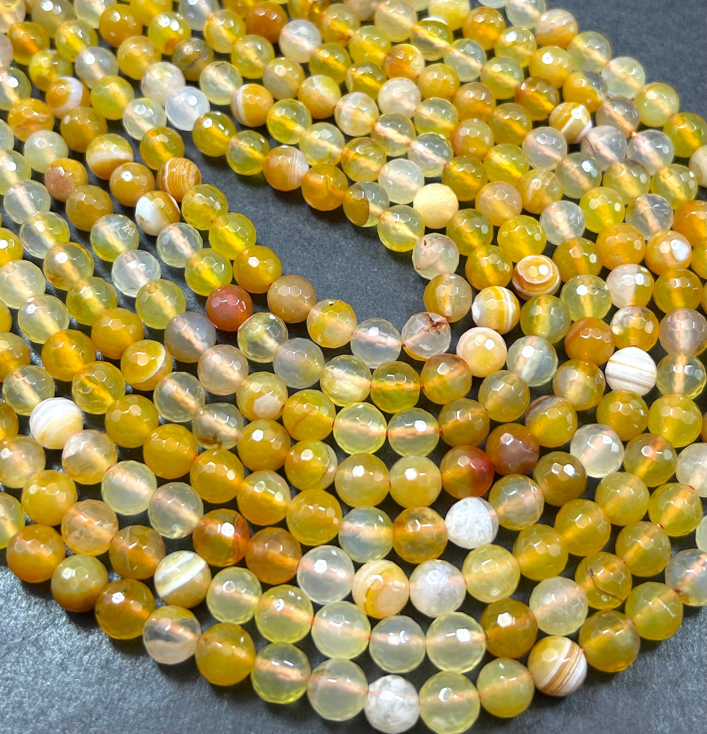 NATURAL Sunburst Botswana Agate Gemstone Bead Faceted 8mm Round Shape Beads Gorgeous Multicolor Yellow Orange Color Full Strand 15.5"