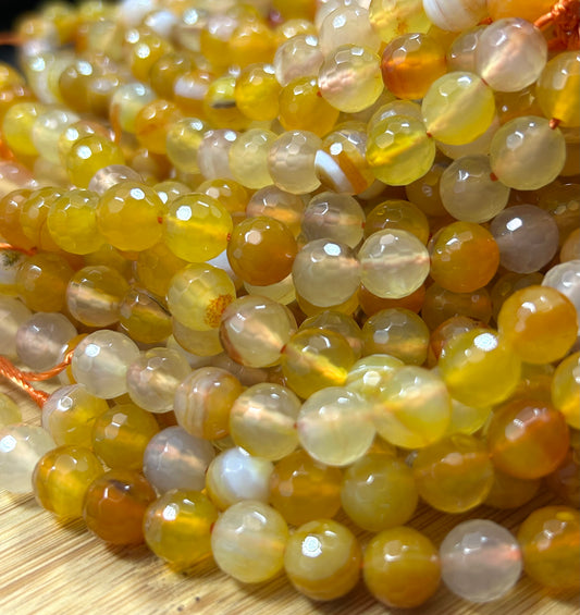 NATURAL Sunburst Botswana Agate Gemstone Bead Faceted 8mm Round Shape Beads Gorgeous Multicolor Yellow Orange Color  Full Strand 15.5"