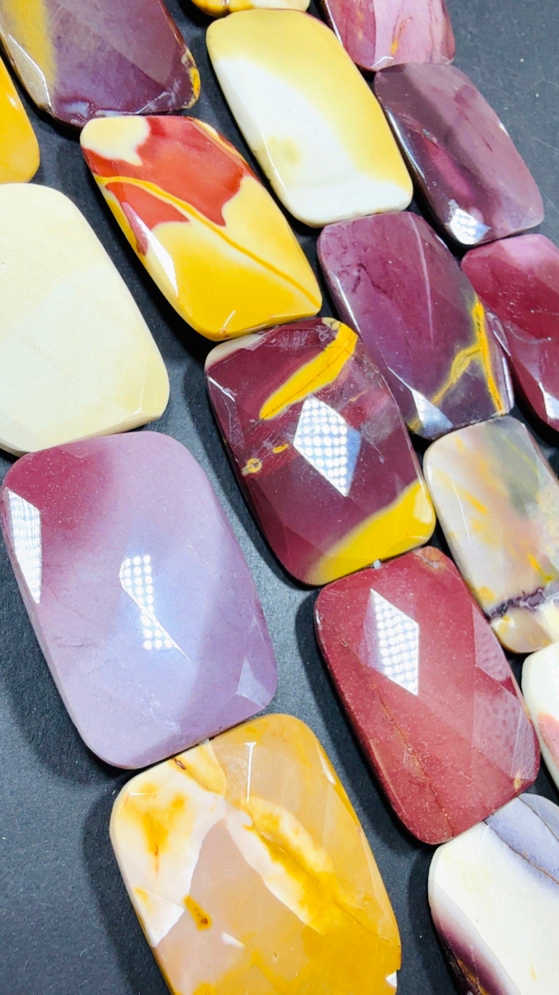 Natural Mookaite Faceted rectangular shaped Gemstone Bead, Beautiful Natural Red, Brown, Beige Color, Full Strand 15.5".