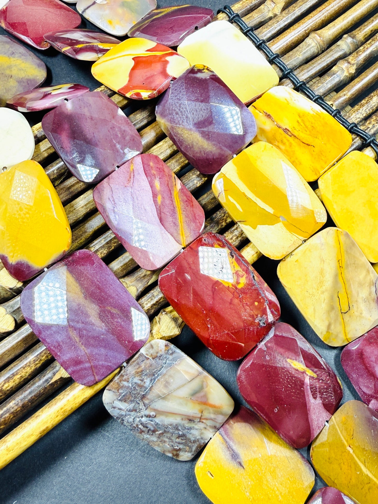 Natural Mookaite Faceted rectangular shaped Gemstone Bead, Beautiful Natural Red, Brown, Beige Color, Full Strand 15.5".