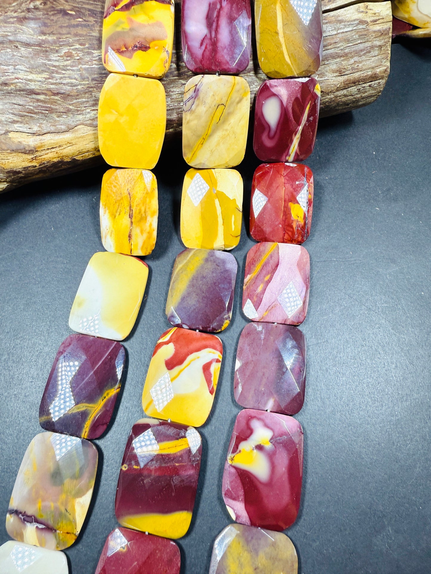 Natural Mookaite Faceted rectangular shaped Gemstone Bead, Beautiful Natural Red, Brown, Beige Color, Full Strand 15.5".