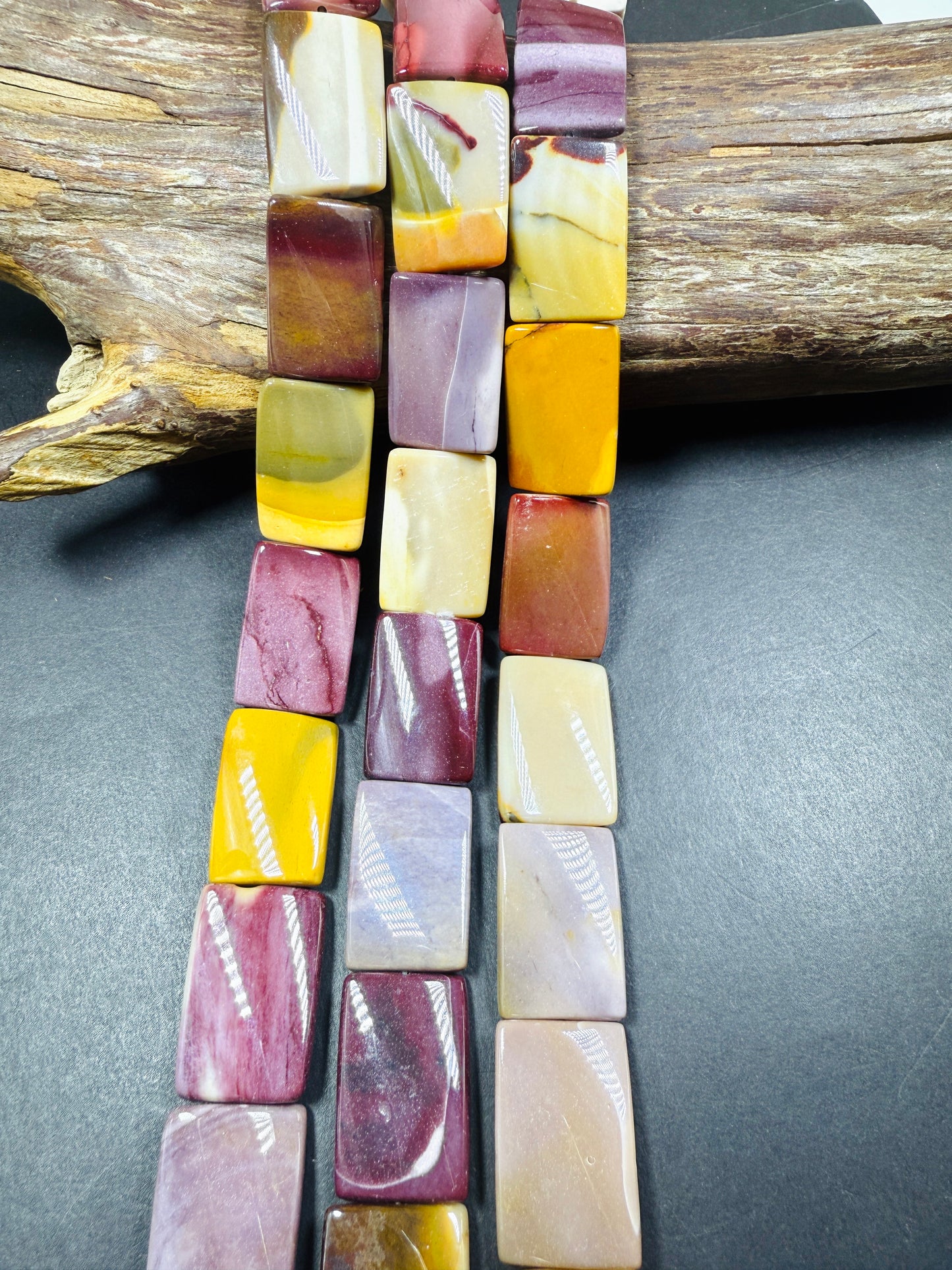 Natural Mookaite Rectangular shaped Gemstone Bead, Beautiful Natural Red, Brown, Beige Color, Full Strand 15.5".