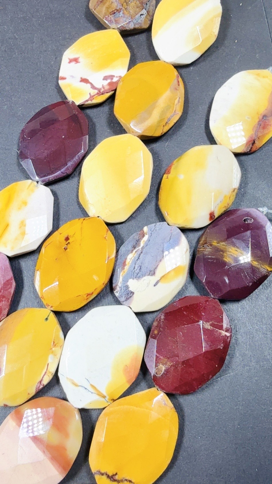 Natural Mookaite Faceted Oval Shaped Gemstone Bead, Beautiful Natural Red, Brown, Beige Color, Full Strand 15.5".