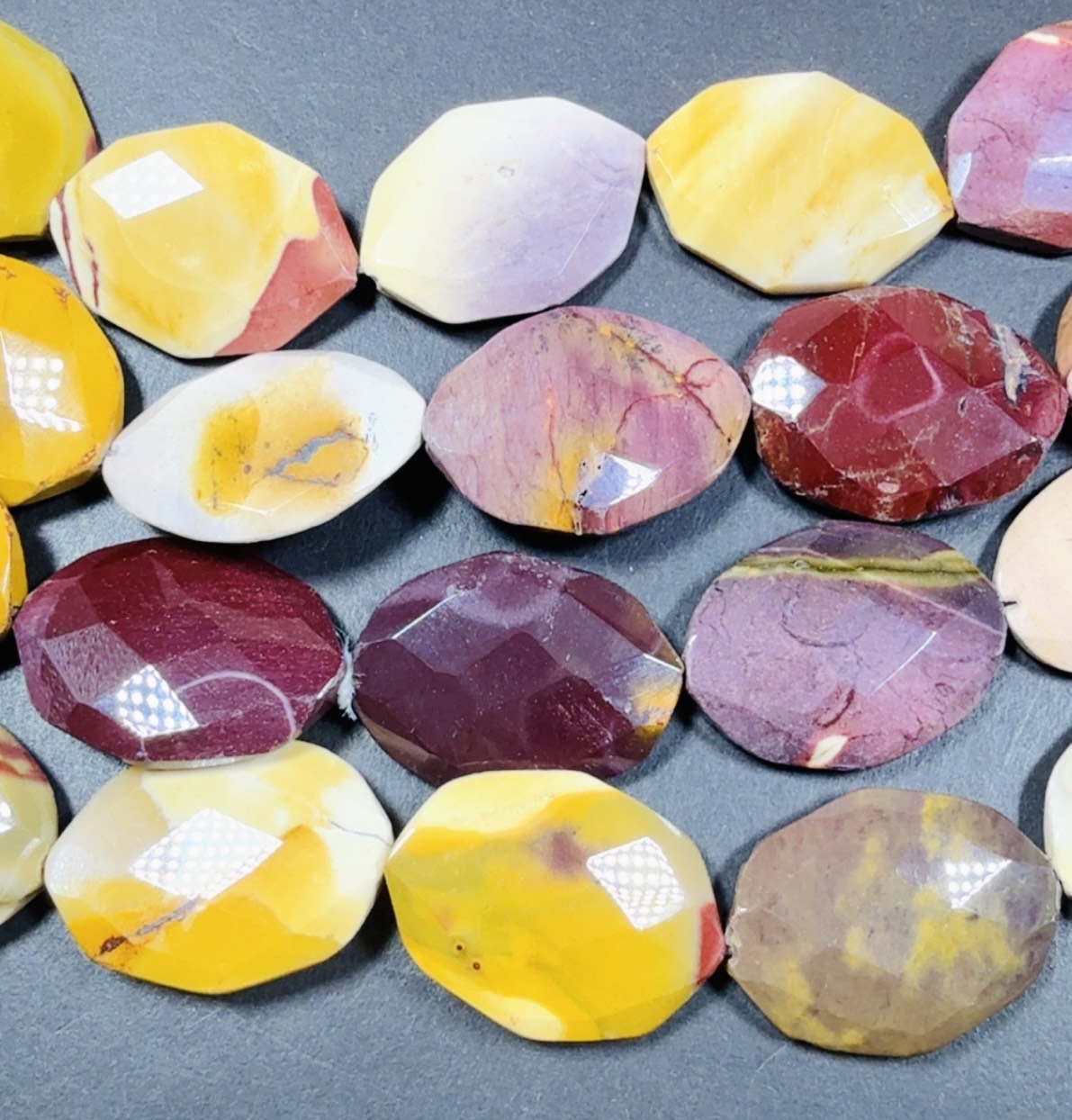 Natural Mookaite Faceted Oval Shaped Gemstone Bead, Beautiful Natural Red, Brown, Beige Color, Full Strand 15.5".
