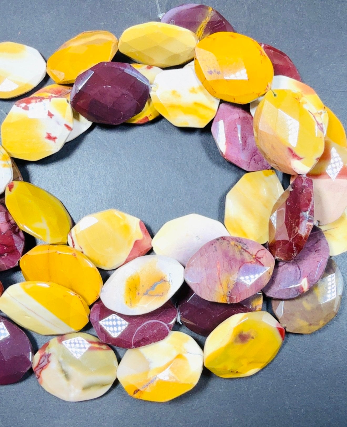 Natural Mookaite Faceted Oval Shaped Gemstone Bead, Beautiful Natural Red, Brown, Beige Color, Full Strand 15.5".