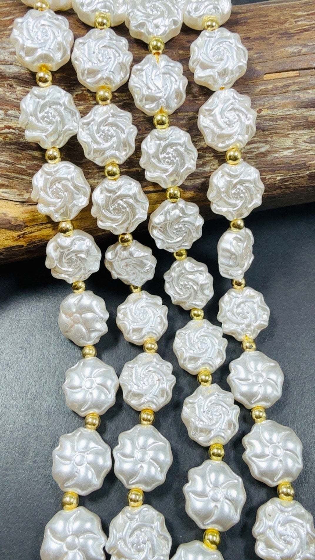 Chinese Swarovski Pearl Crystal Flower Shape Beads, Beautiful White Swarovski Crystal Pearl 7.5"