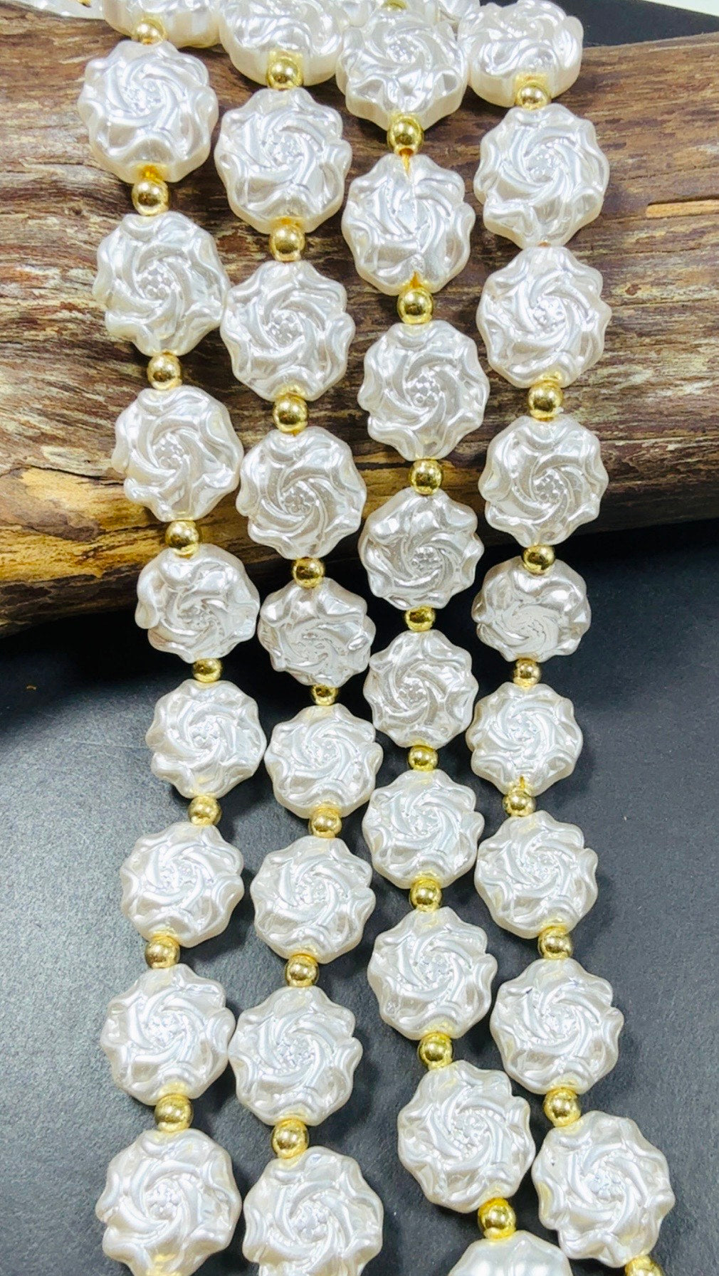 Chinese Swarovski Pearl Crystal Flower Shape Beads, Beautiful White Swarovski Crystal Pearl 7.5"
