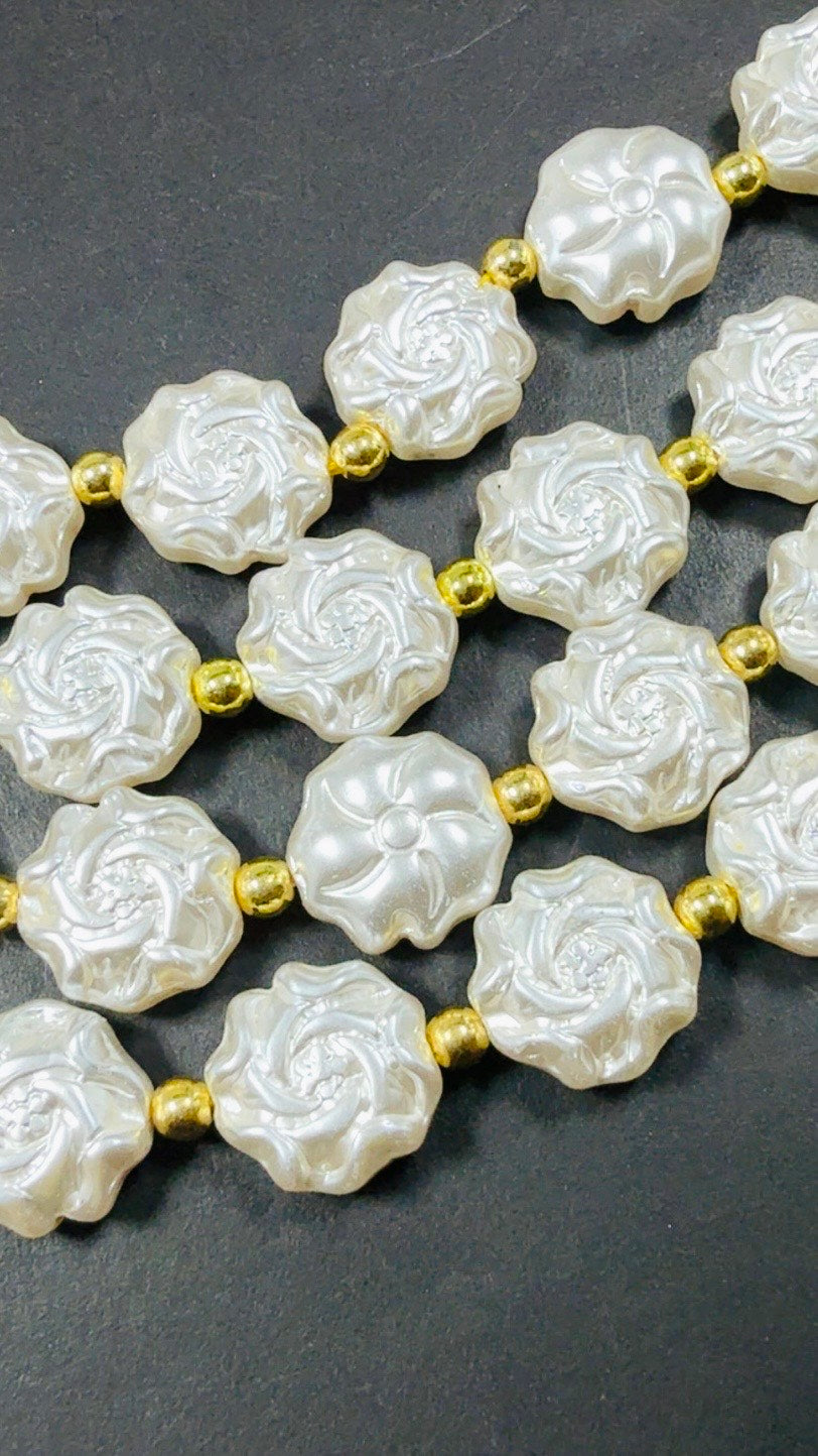 Chinese Swarovski Pearl Crystal Flower Shape Beads, Beautiful White Swarovski Crystal Pearl 7.5"