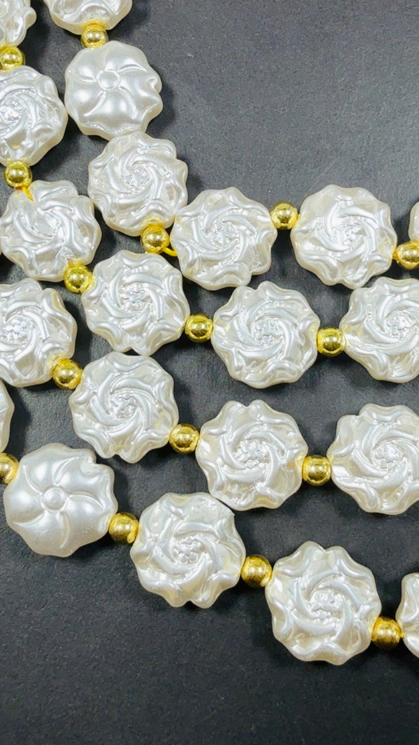 Chinese Swarovski Pearl Crystal Flower Shape Beads, Beautiful White Swarovski Crystal Pearl 7.5"