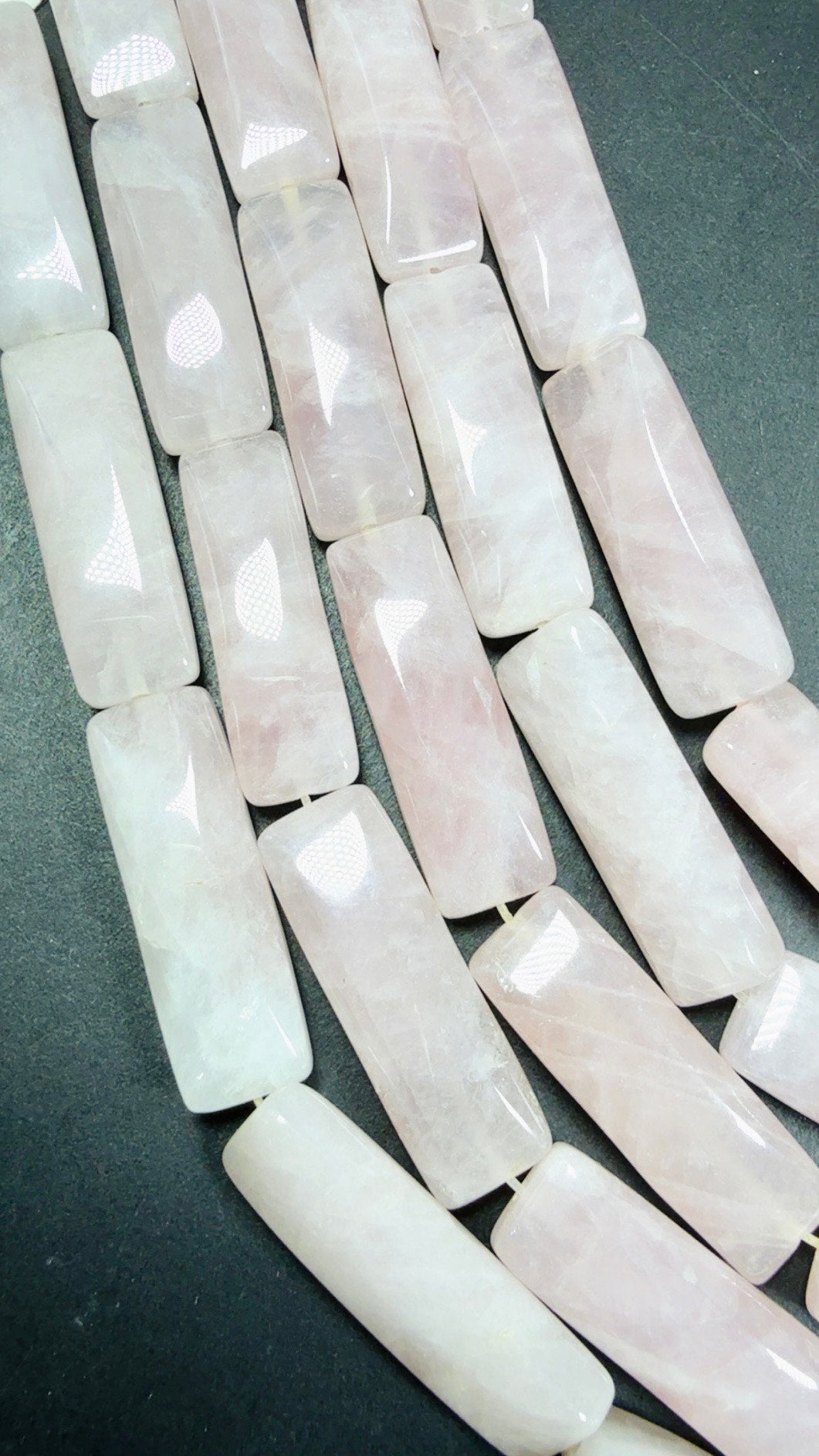 Natural Rose Quartz Gemstone Bead, Rectangular Shape with rounded edges beads, Beautiful Natural Pale Pink Color Rose Quartz 15.5"