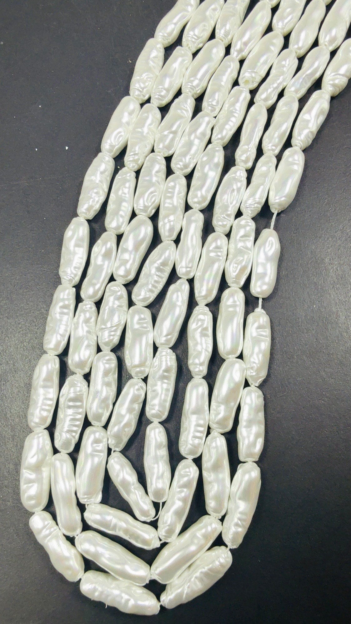 AAA Natural Pearl. Freefrom Biwa tube shaped pearls, Beautiful White Swarovski Crystal Pearl 15.5"