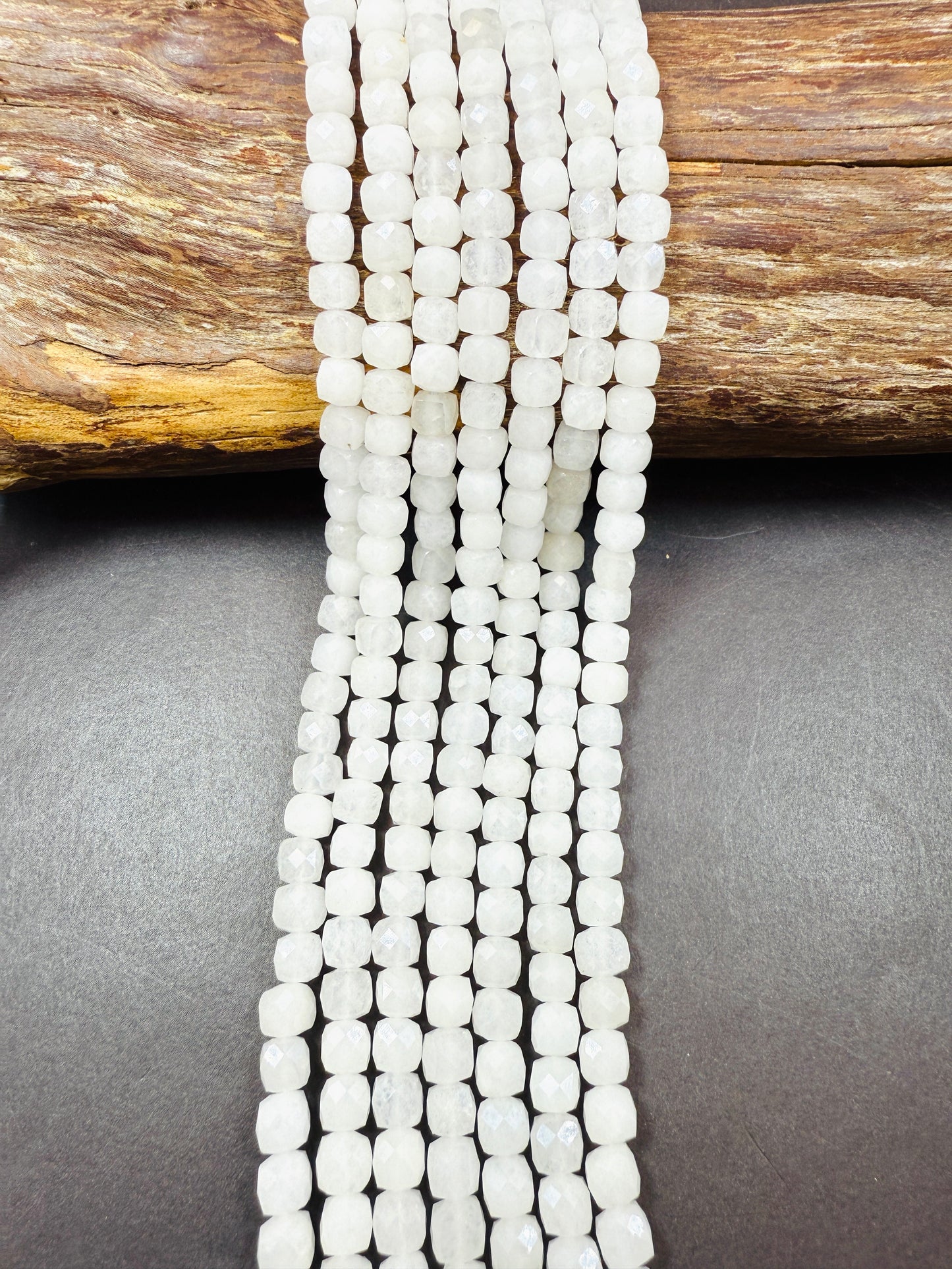 AAA Natural White Moonstone jade bead . Faceted 6mm cube shape bead. Beautiful natural white moonstone . Full strand 15.5”