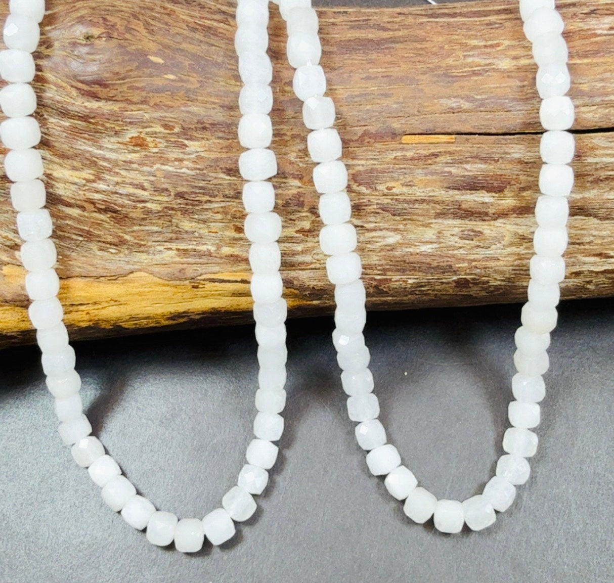 AAA Natural White Moonstone jade bead . Faceted 6mm cube shape bead. Beautiful natural white moonstone . Full strand 15.5”