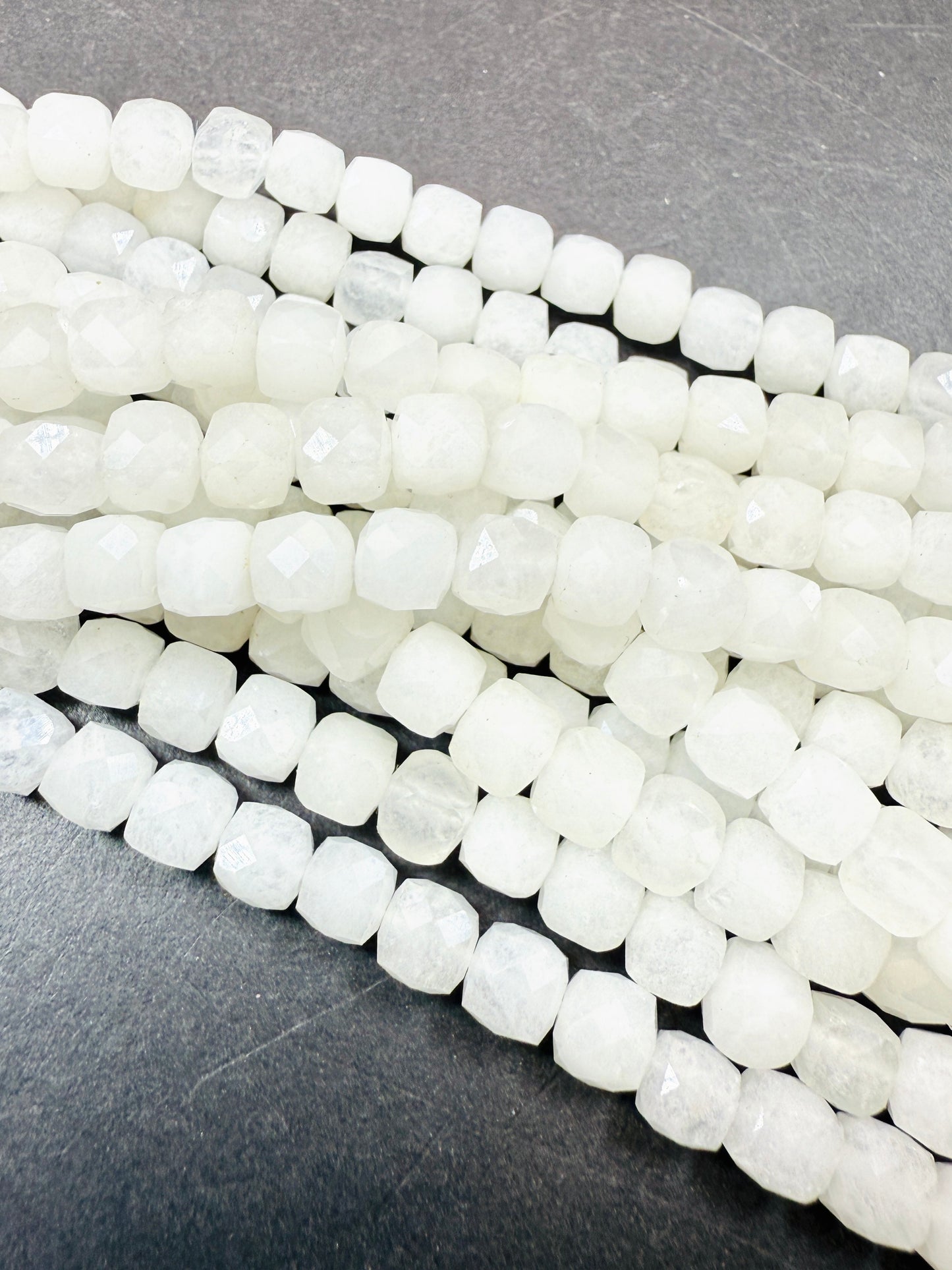 AAA Natural White Moonstone jade bead . Faceted 6mm cube shape bead. Beautiful natural white moonstone . Full strand 15.5”