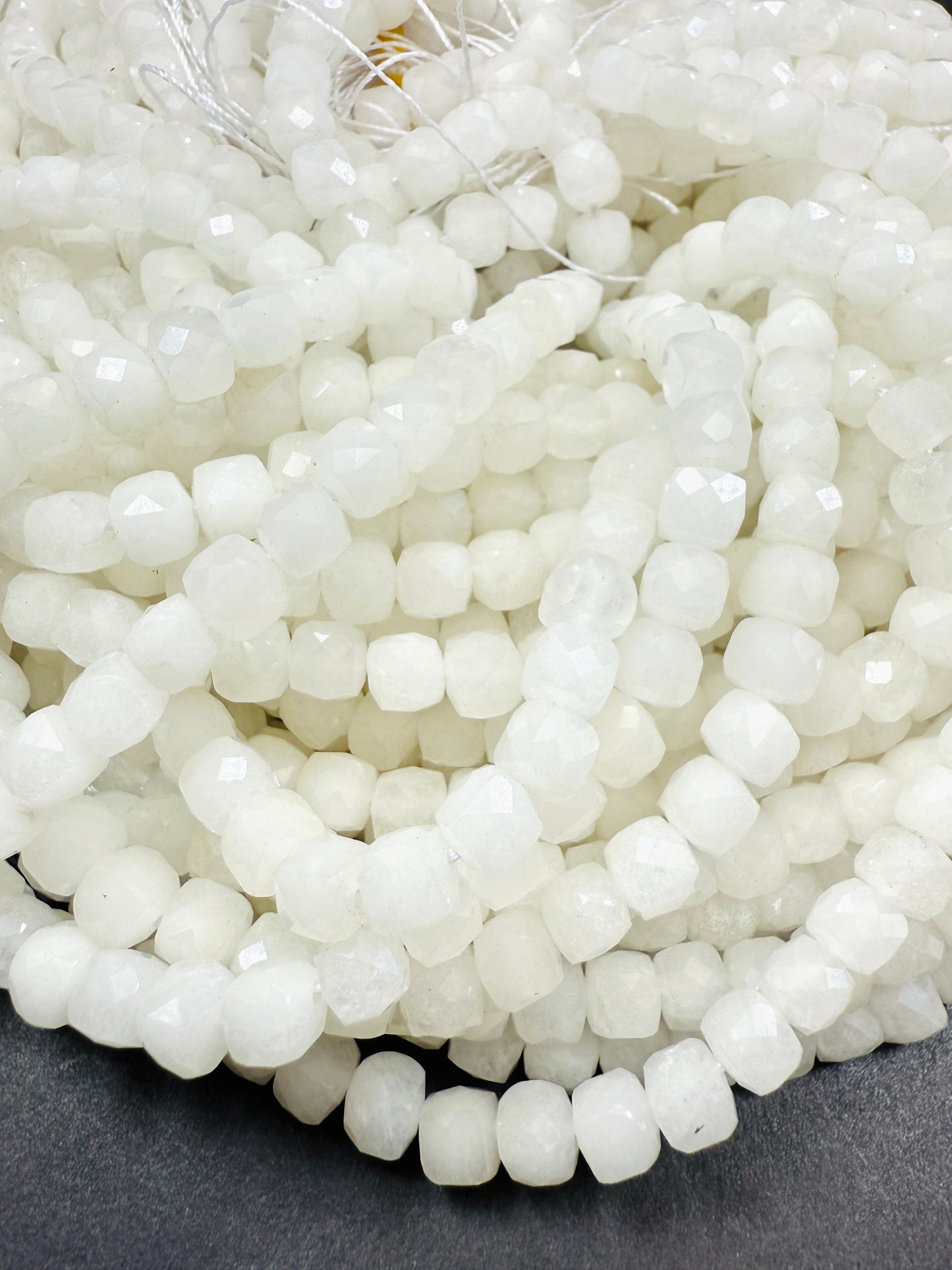 AAA Natural White Moonstone jade bead . Faceted 6mm cube shape bead. Beautiful natural white moonstone . Full strand 15.5”