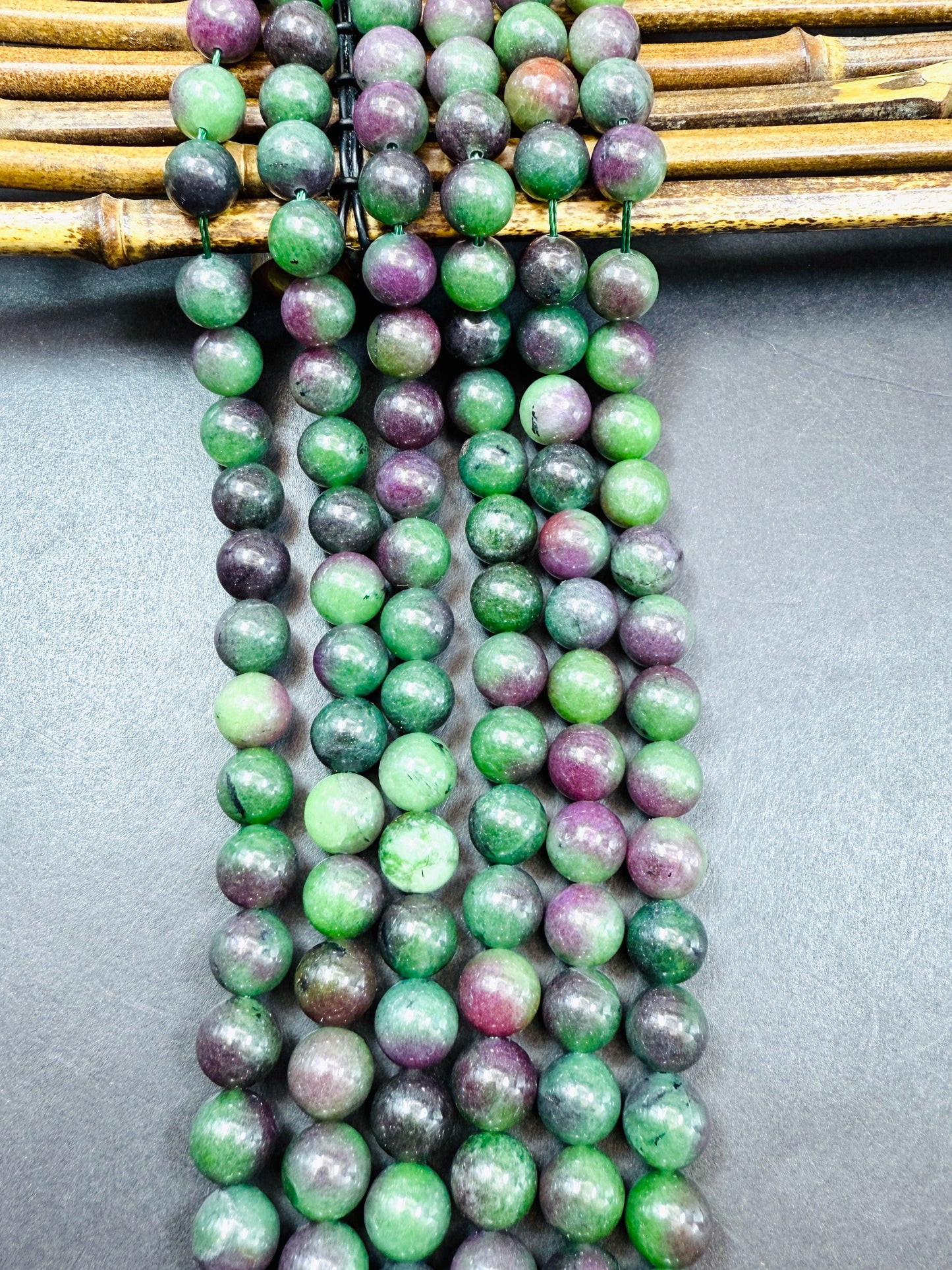 Natural Purple Green Jade Gemstone Bead 10mm Smooth Round Bead, Beautiful Natural Jade Gemstone Great Quality Full Strand 15.5"