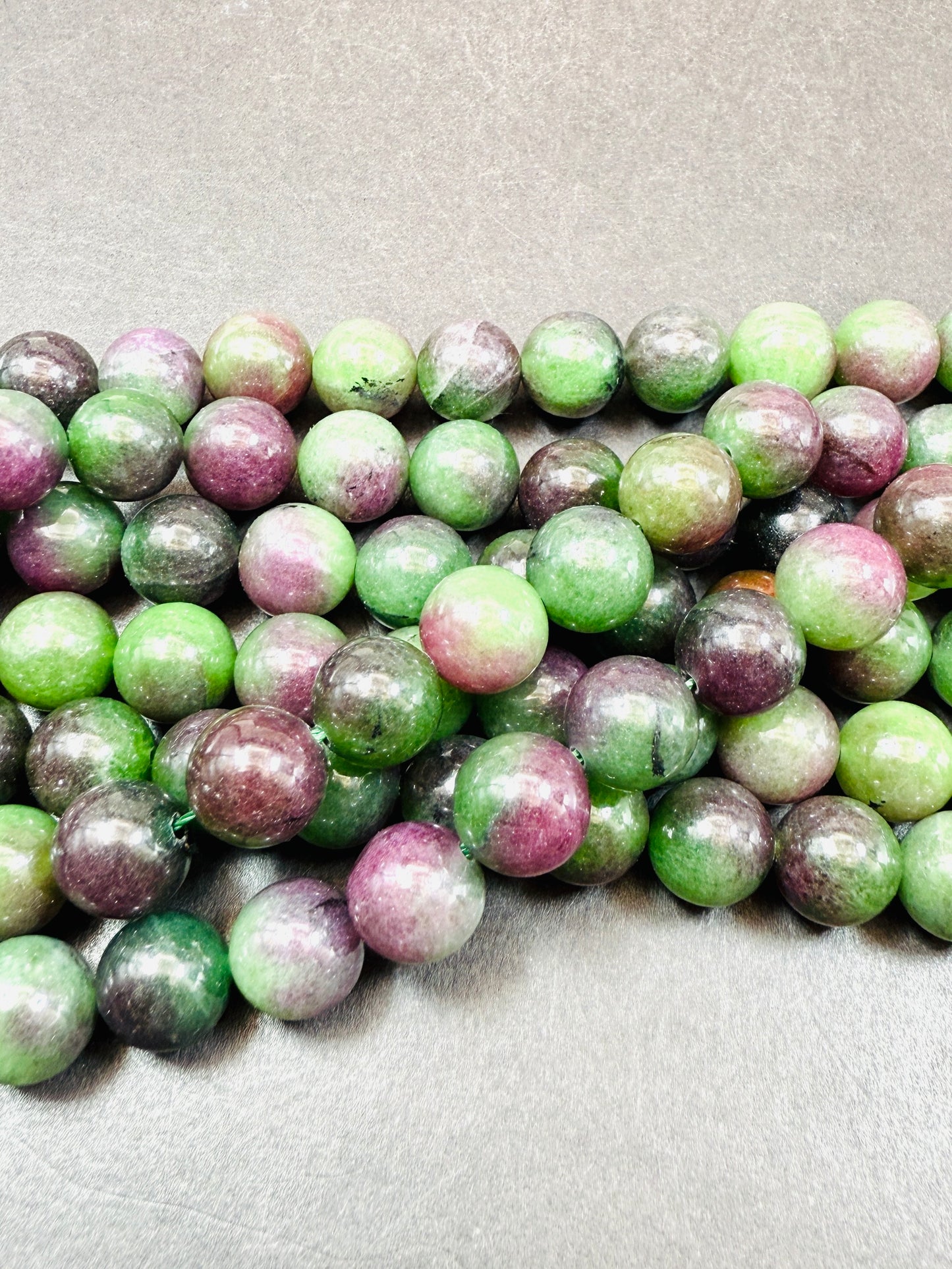 Natural Purple Green Jade Gemstone Bead 10mm Smooth Round Bead, Beautiful Natural Jade Gemstone Great Quality Full Strand 15.5"