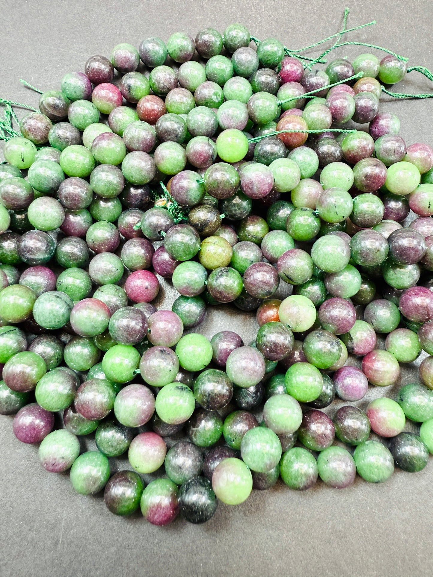 Natural Purple Green Jade Gemstone Bead 10mm Smooth Round Bead, Beautiful Natural Jade Gemstone Great Quality Full Strand 15.5"