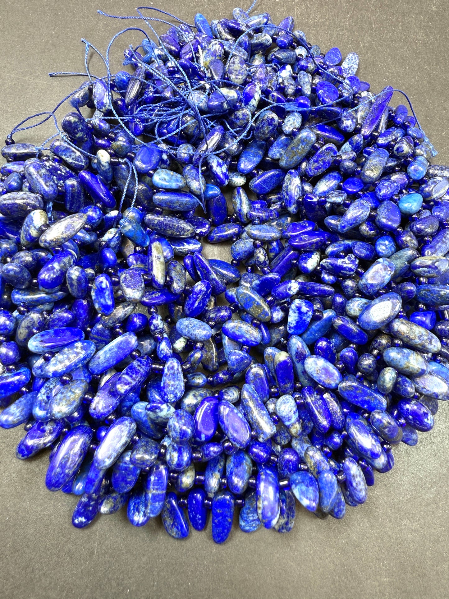 AAA Natural Lapis Lazuli Freeform Teeth. Beautiful Natural Royal Blue Color Lapis Lazuli. Excellent Quality 15.5"