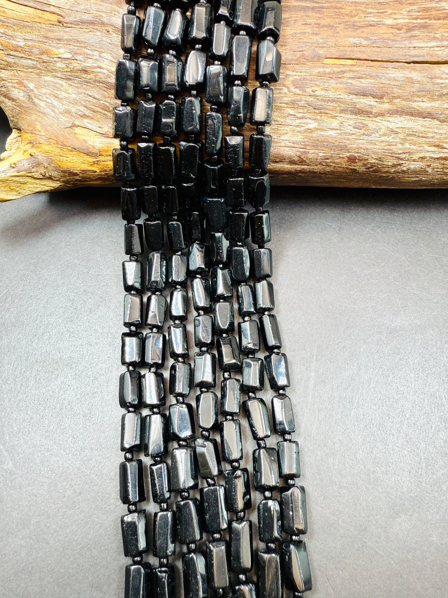 AAA natural black tourmaline tube beads. Natural black Gemstone beads 7mm. Bead strand 15.5”