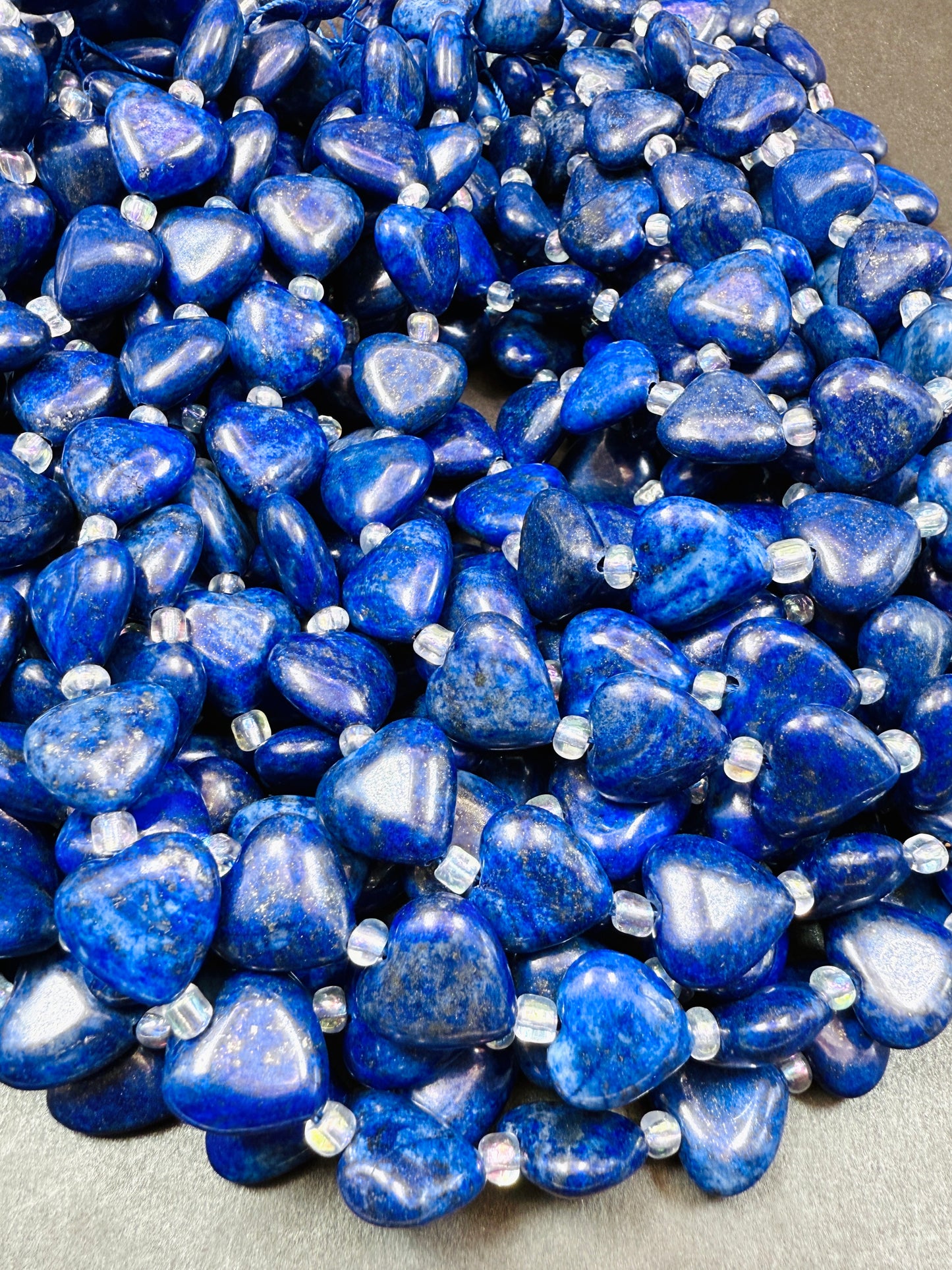 AAA Natural Lapis Lazuli Heart Shape Bead, Beautiful Natural Royal Blue Color Lapis Lazuli, 15mm. Excellent Quality 15.5"