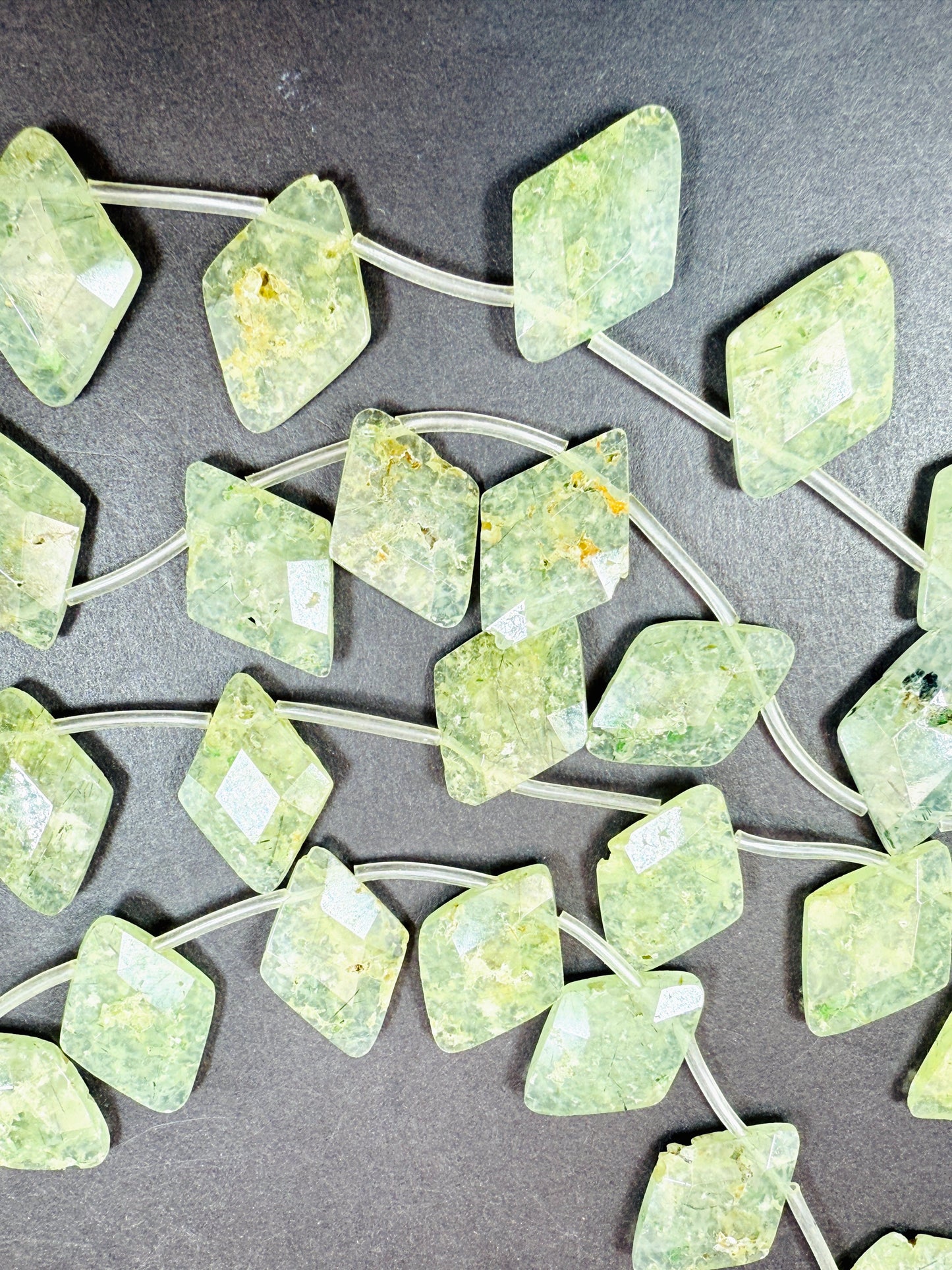 Natural Prehnite Gemstone Bead Faceted 17x25mm Diamond Shape, Beautiful Natural Green Prehnite w/ Epidote Gemstone Beads, Full Strand 15.5"