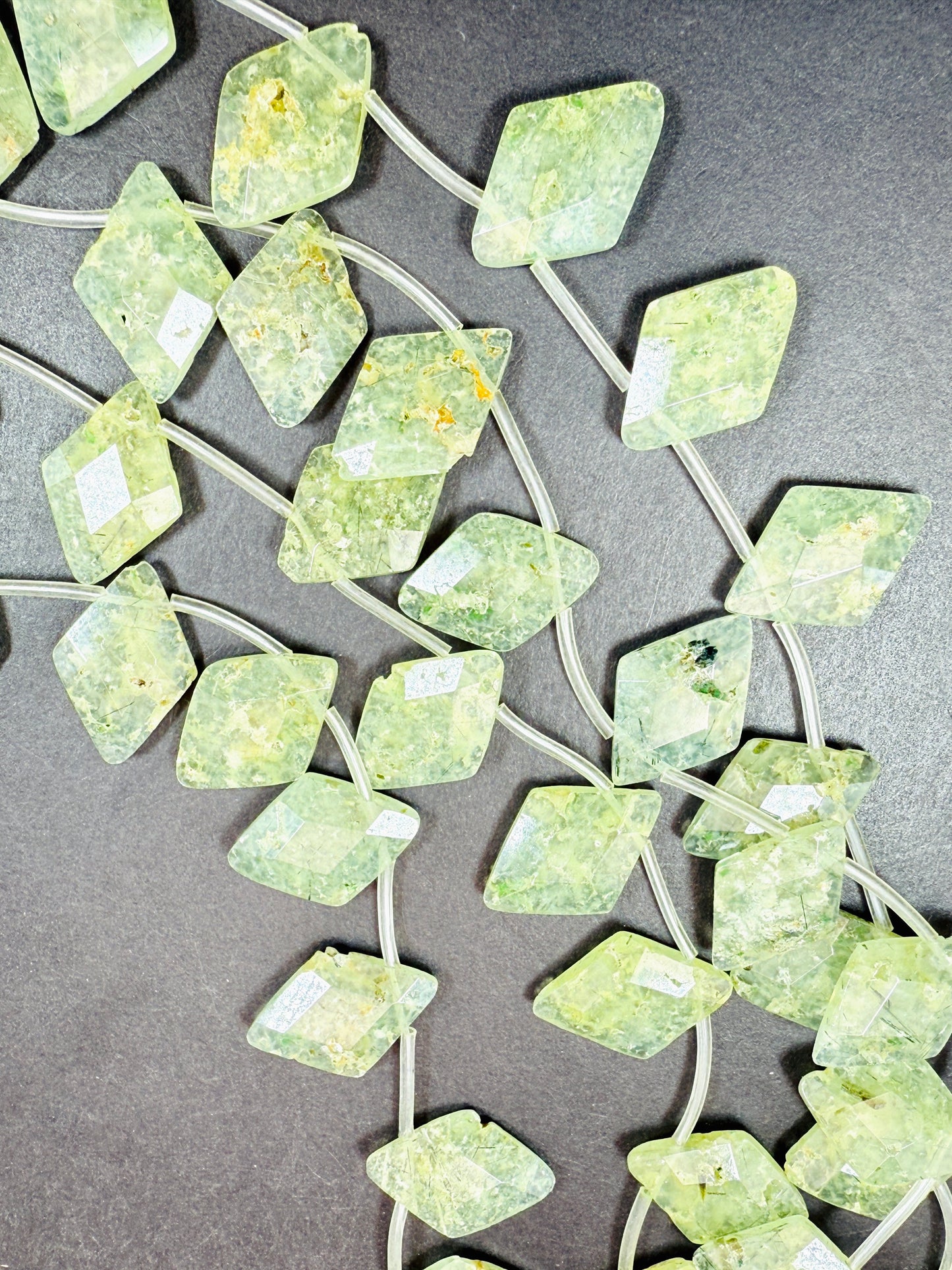 Natural Prehnite Gemstone Bead Faceted 17x25mm Diamond Shape, Beautiful Natural Green Prehnite w/ Epidote Gemstone Beads, Full Strand 15.5"