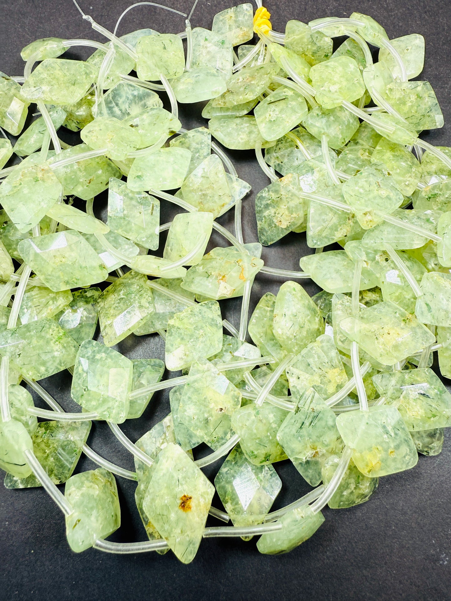 Natural Prehnite Gemstone Bead Faceted 17x25mm Diamond Shape, Beautiful Natural Green Prehnite w/ Epidote Gemstone Beads, Full Strand 15.5"