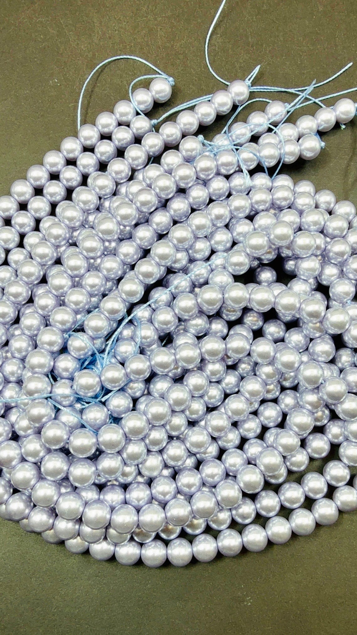 Chinese Swarovski Pearl Crystal Beads. 8mm Smooth Round Bead, Beautiful Light Purple with grey tone Swarovski Crystal Pearl 15.5"
