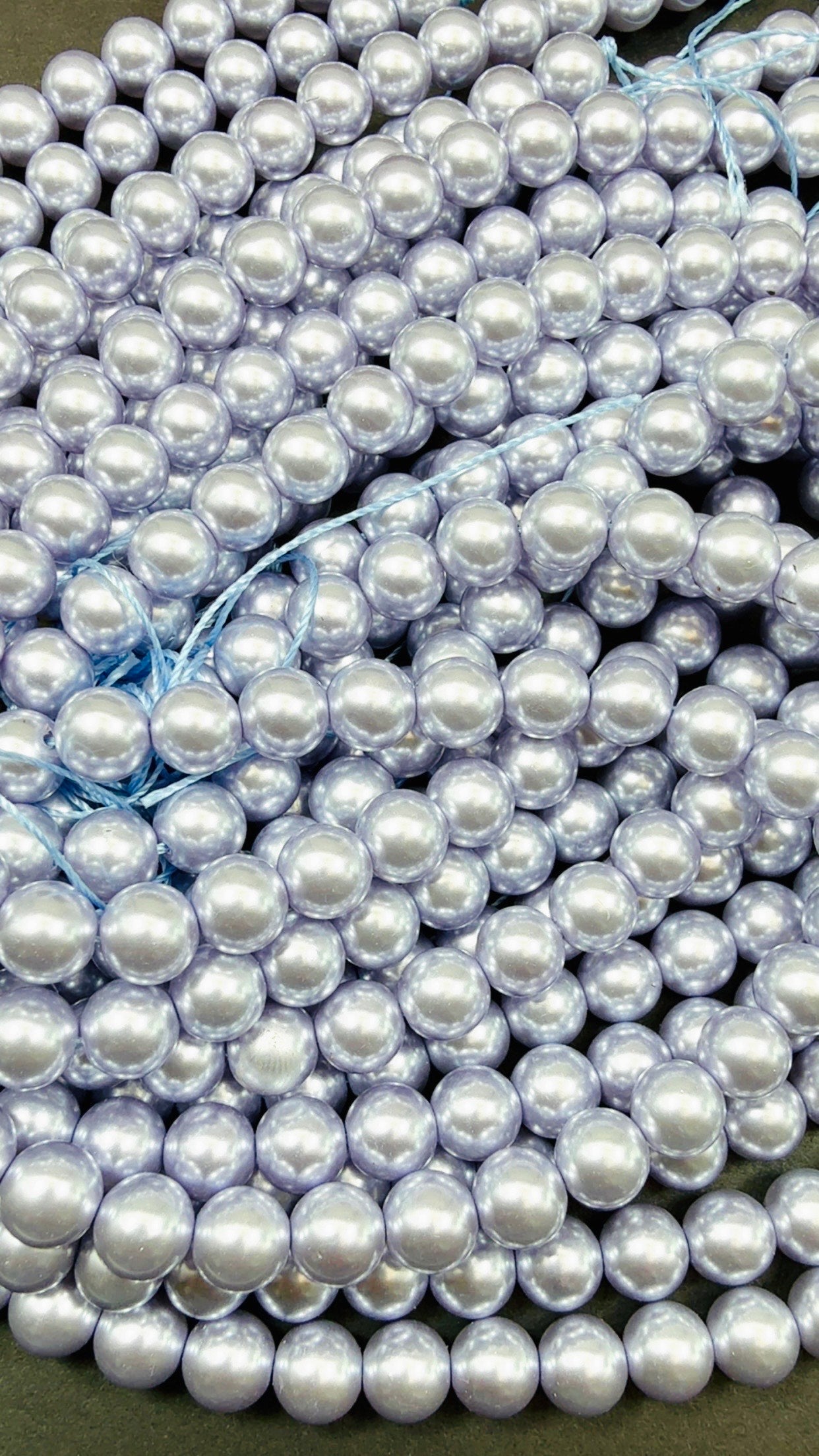 Chinese Swarovski Pearl Crystal Beads. 8mm Smooth Round Bead, Beautiful Light Purple with grey tone Swarovski Crystal Pearl 15.5"
