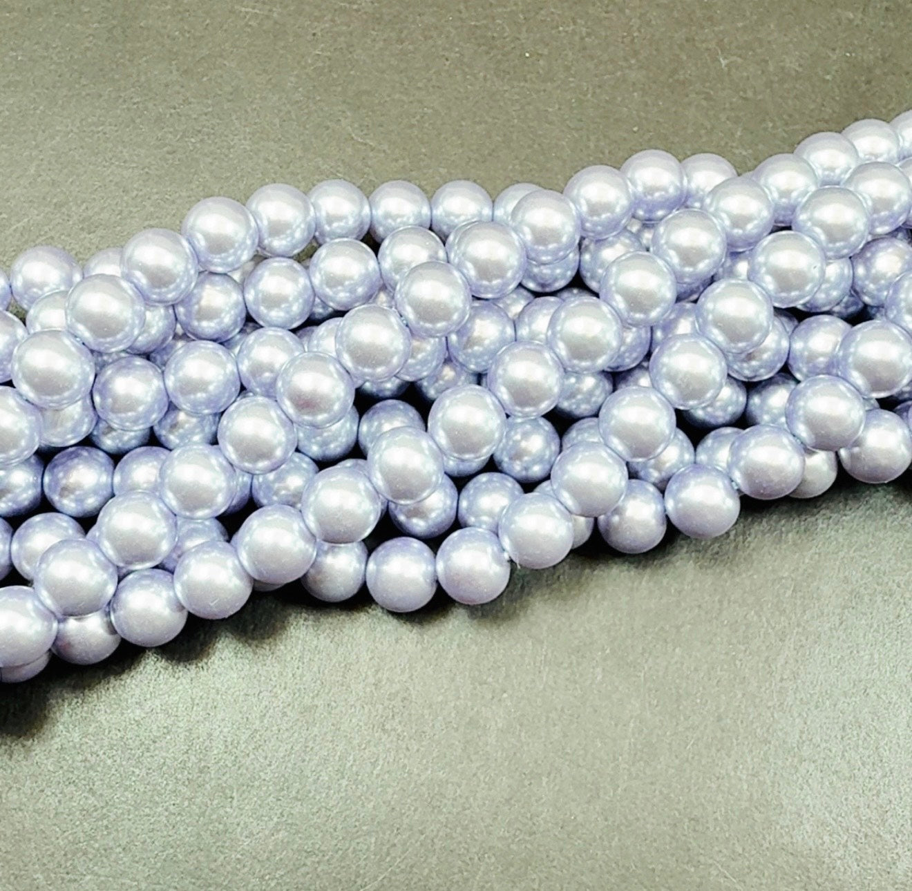 Chinese Swarovski Pearl Crystal Beads. 8mm Smooth Round Bead, Beautiful Light Purple with grey tone Swarovski Crystal Pearl 15.5"