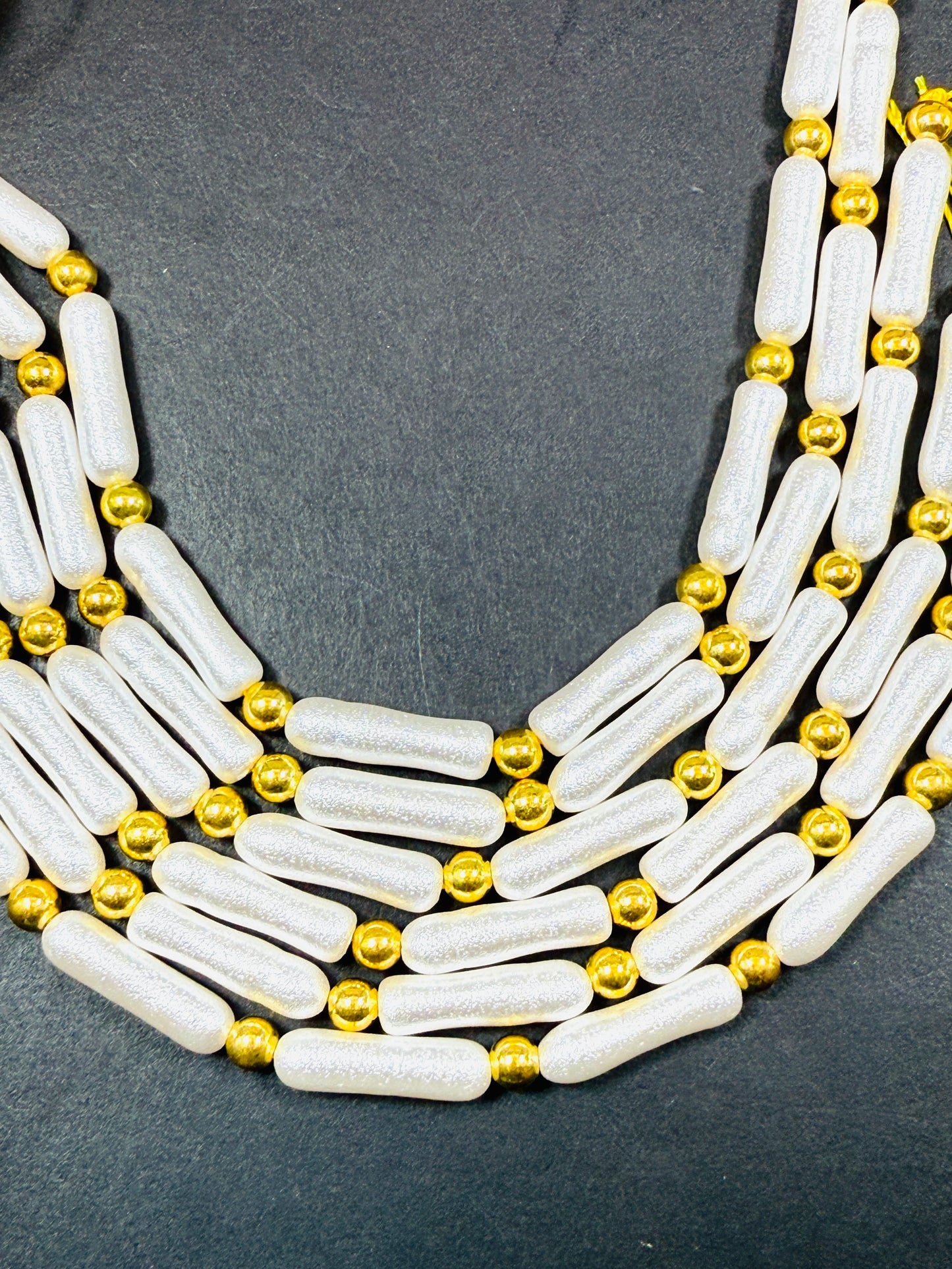 Chinese Swarovski Pearl Crystal Beads. Freefrom Biwa stick shaped pearls, Beautiful White Swarovski Crystal Pearl with golden ball 15.5"