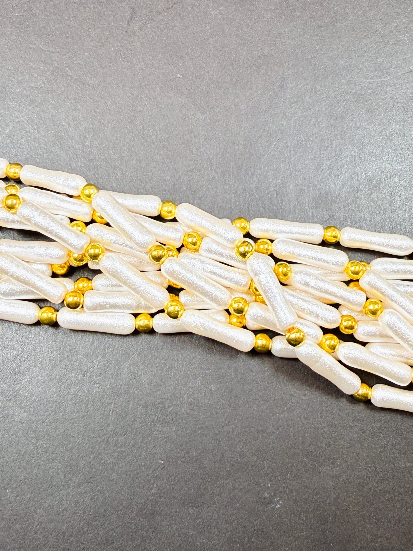 Chinese Swarovski Pearl Crystal Beads. Freefrom Biwa stick shaped pearls, Beautiful White Swarovski Crystal Pearl with golden ball 15.5"
