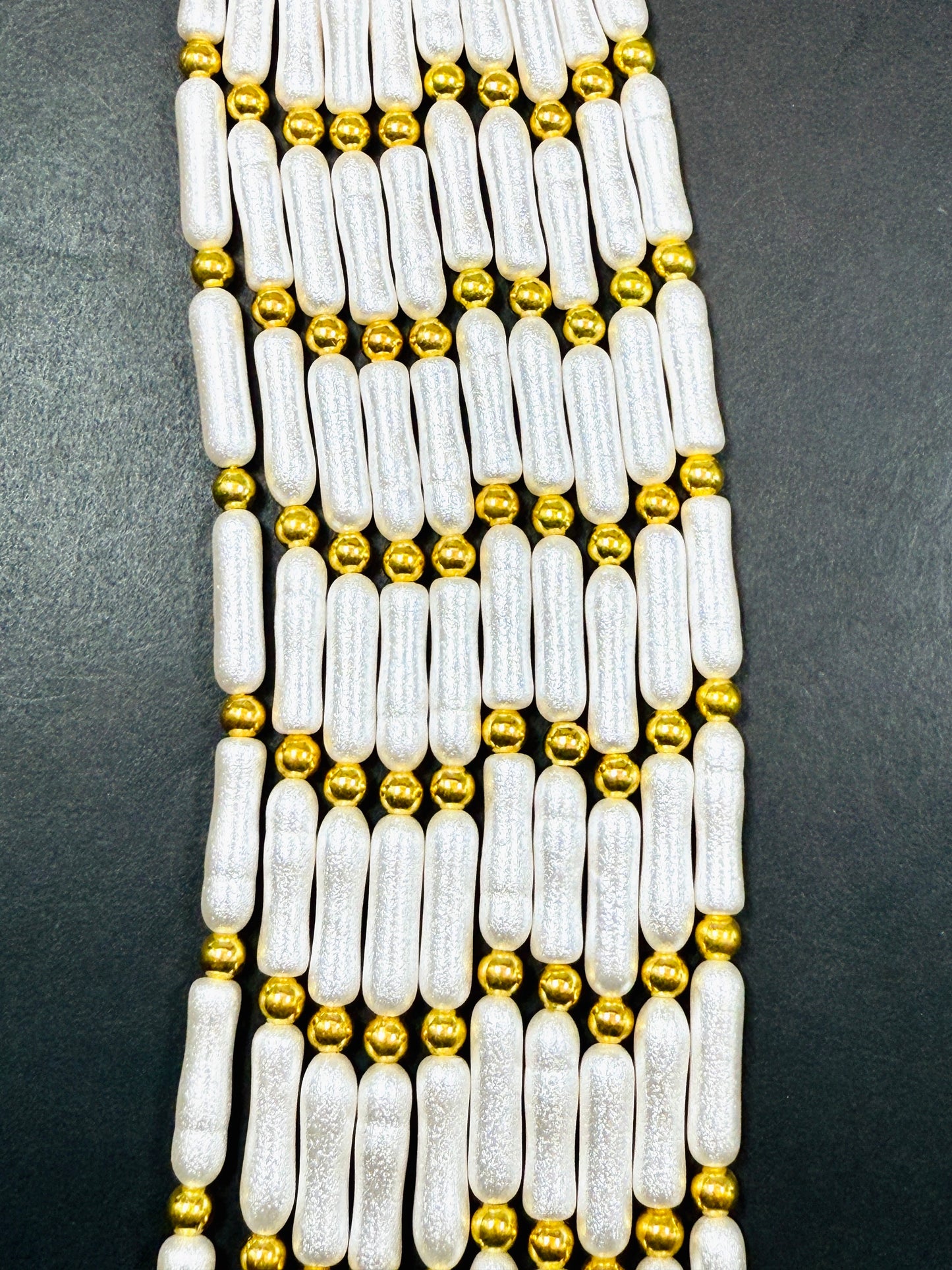 Chinese Swarovski Pearl Crystal Beads. Freefrom Biwa stick shaped pearls, Beautiful White Swarovski Crystal Pearl with golden ball 15.5"