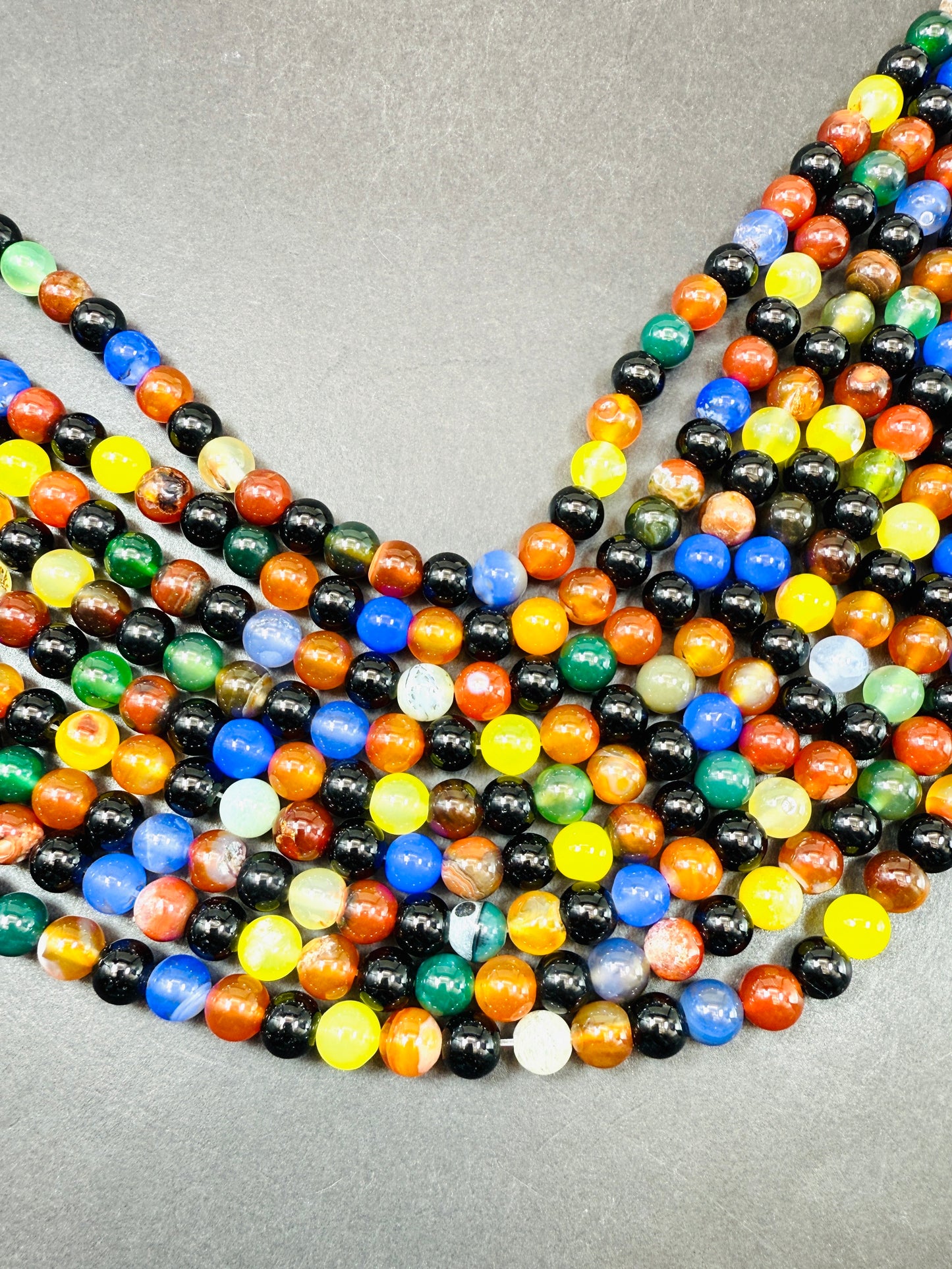 Natural multi color black jade gemstone bead. Smooth Round shape stone bead. Unique black, yellow,blue, green and brown color jade beads.