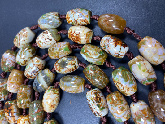 NATURAL Tibetan Agate Gemstone Bead 13x18mm Barrel Shape, Gorgeous Multicolor Green Brown Color Tibetan Gemstone Bead Excellent Quality