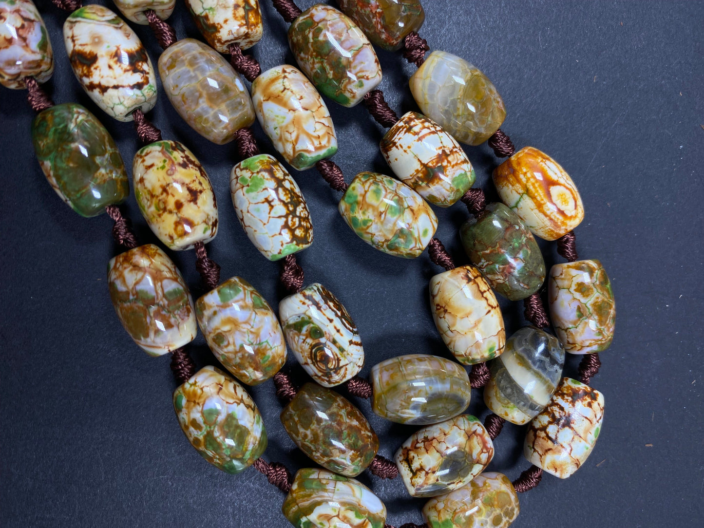 NATURAL Tibetan Agate Gemstone Bead 13x18mm Barrel Shape, Gorgeous Multicolor Green Brown Color Tibetan Gemstone Bead Excellent Quality