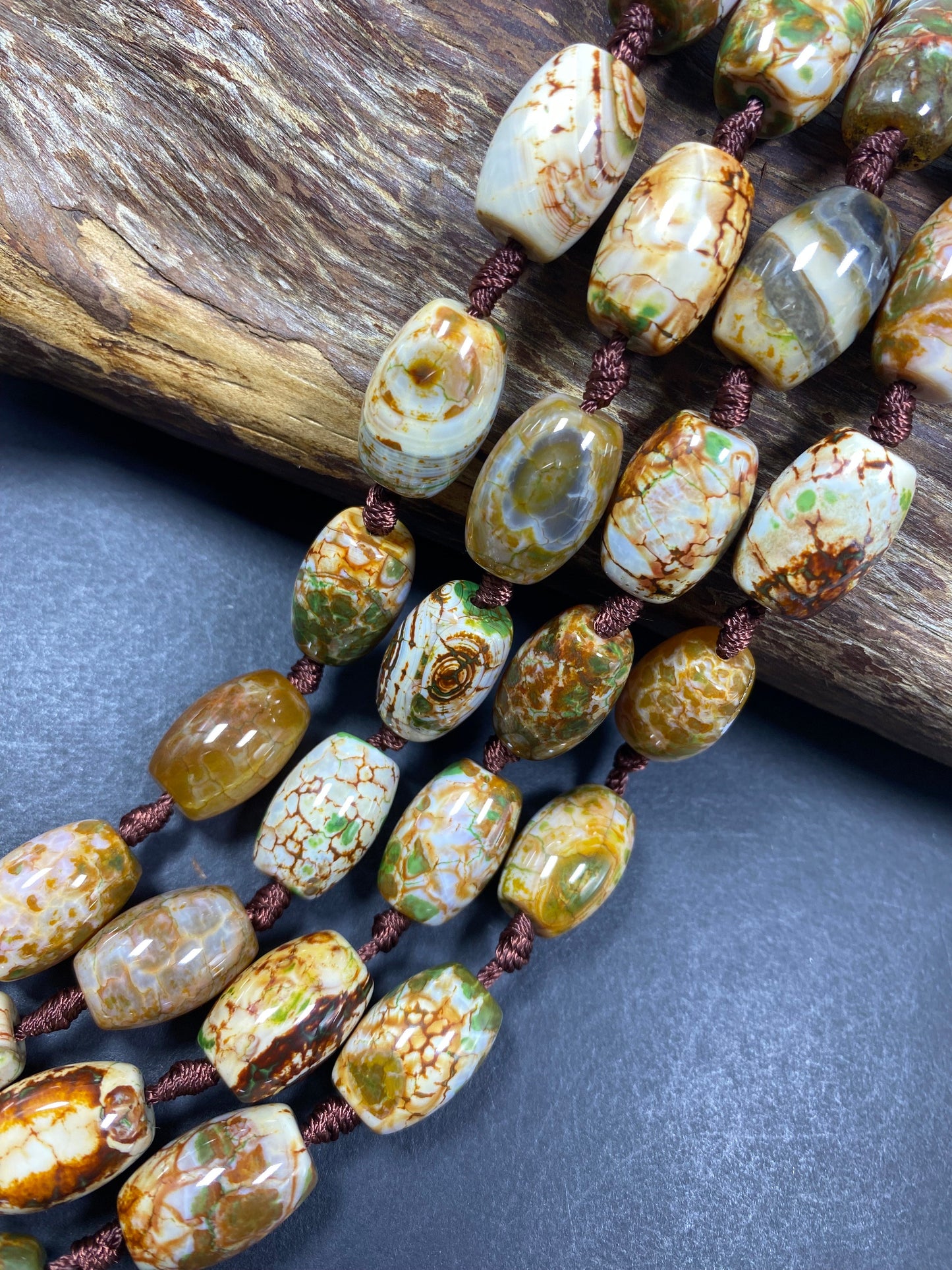 NATURAL Tibetan Agate Gemstone Bead 13x18mm Barrel Shape, Gorgeous Multicolor Green Brown Color Tibetan Gemstone Bead Excellent Quality