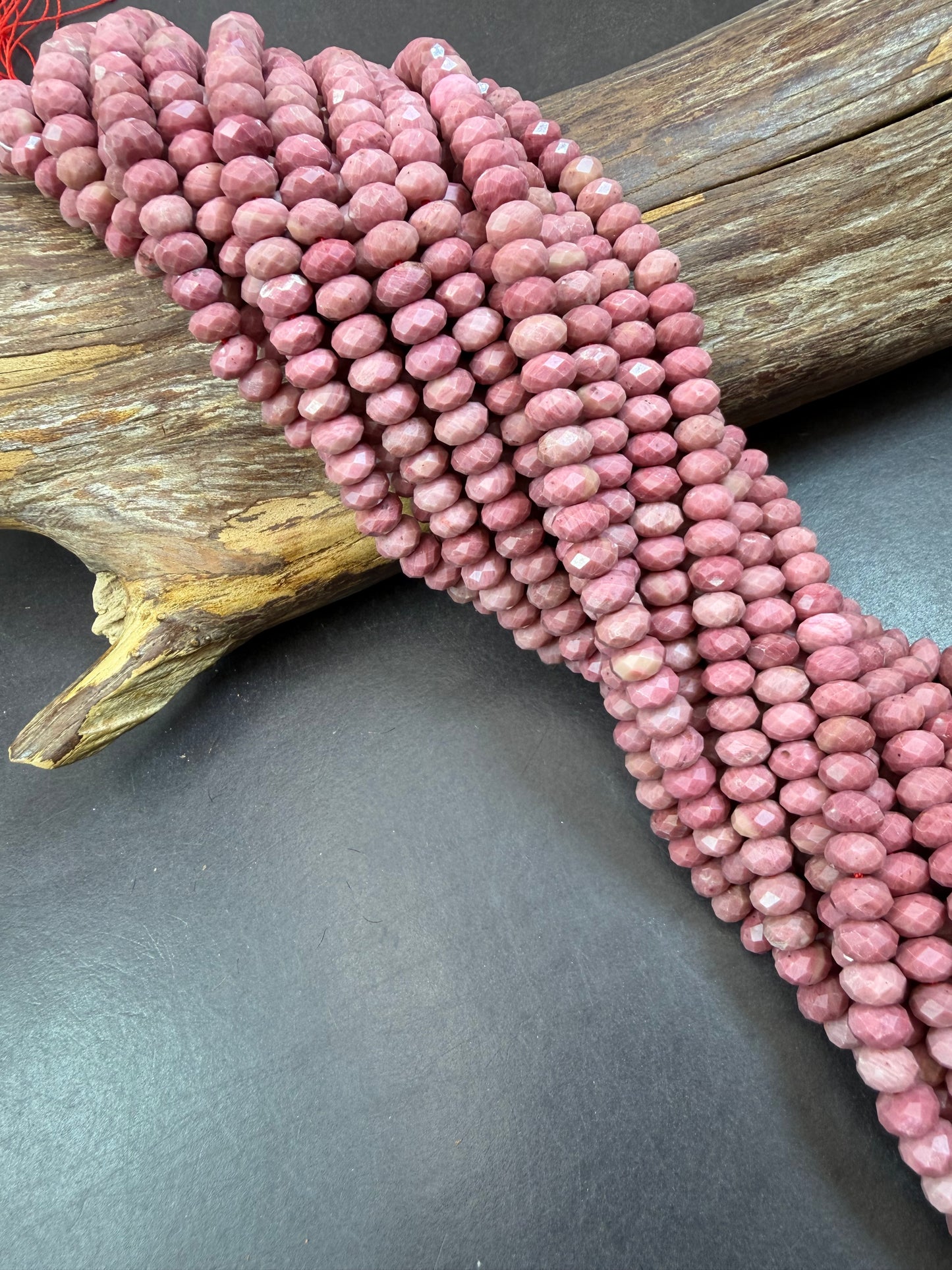 Natural Rhodonite Gemstone Bead. Faceted 5x8mm Rondelle Shape, Beautiful Natural pink Color Rhodonite Gemstone Bead, Full Strand 15.5".