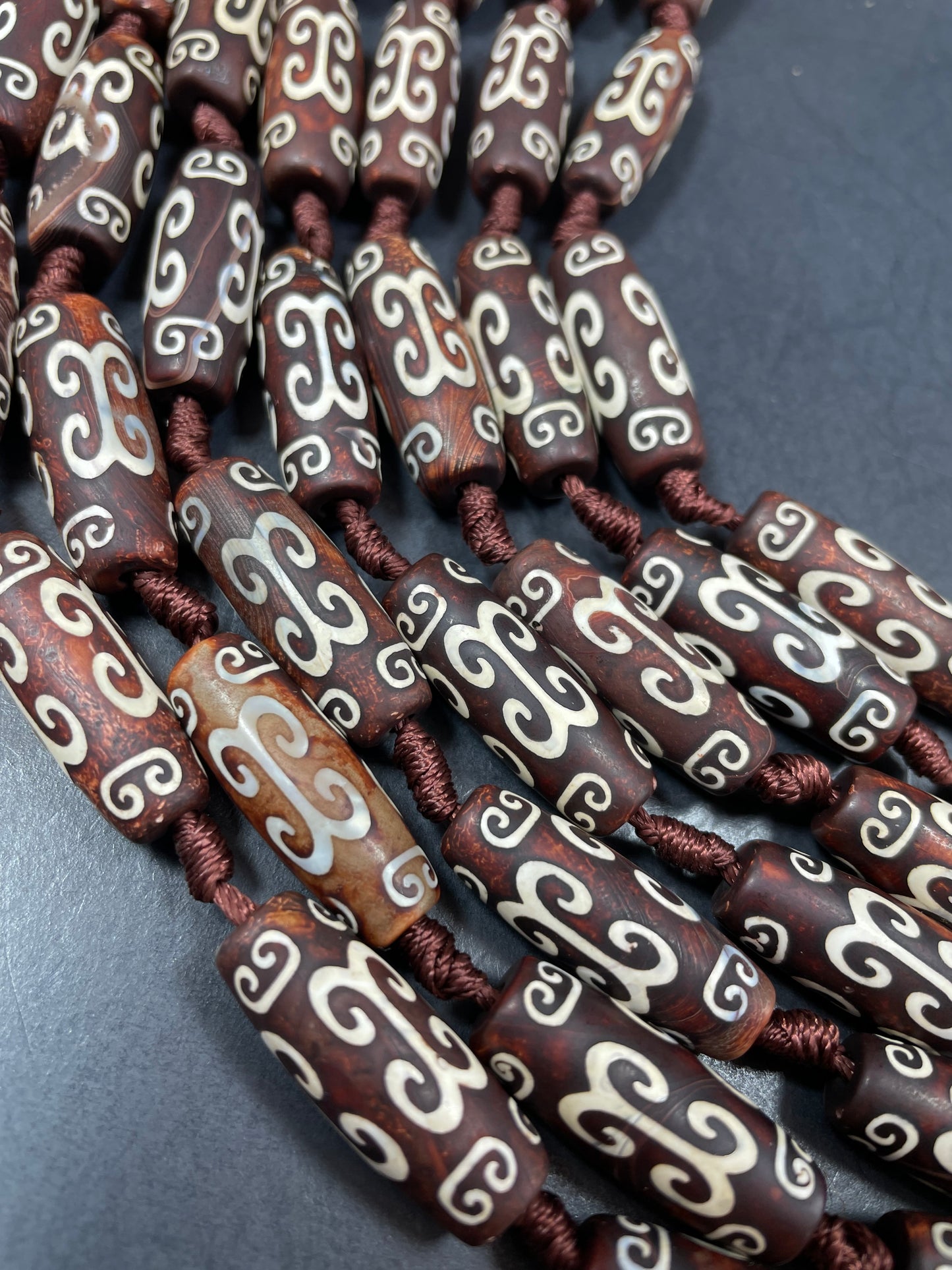Natural Hand Painted Tibetan Agate Gemstone Beads 30x10mm, 40x15mm Barrel Tube Shape Bead 15.5"