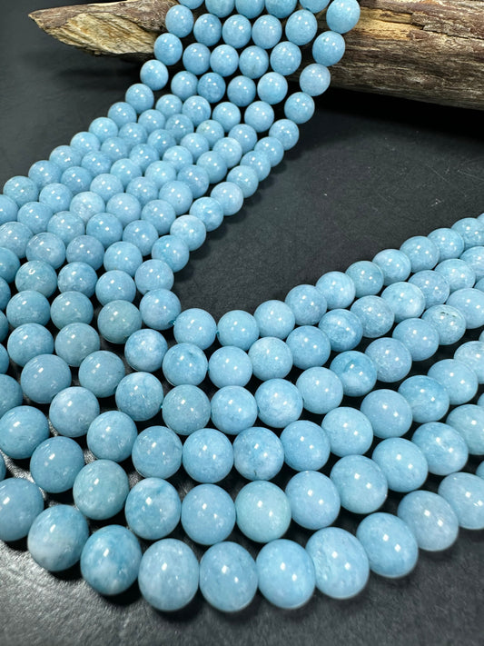 NATURAL Aquamarine Quartz Gemstone Round 8mm Beads. Amazing Blue Color Loose Beads, Excellent Quality Gemstone Beads Full Strand 15.5"