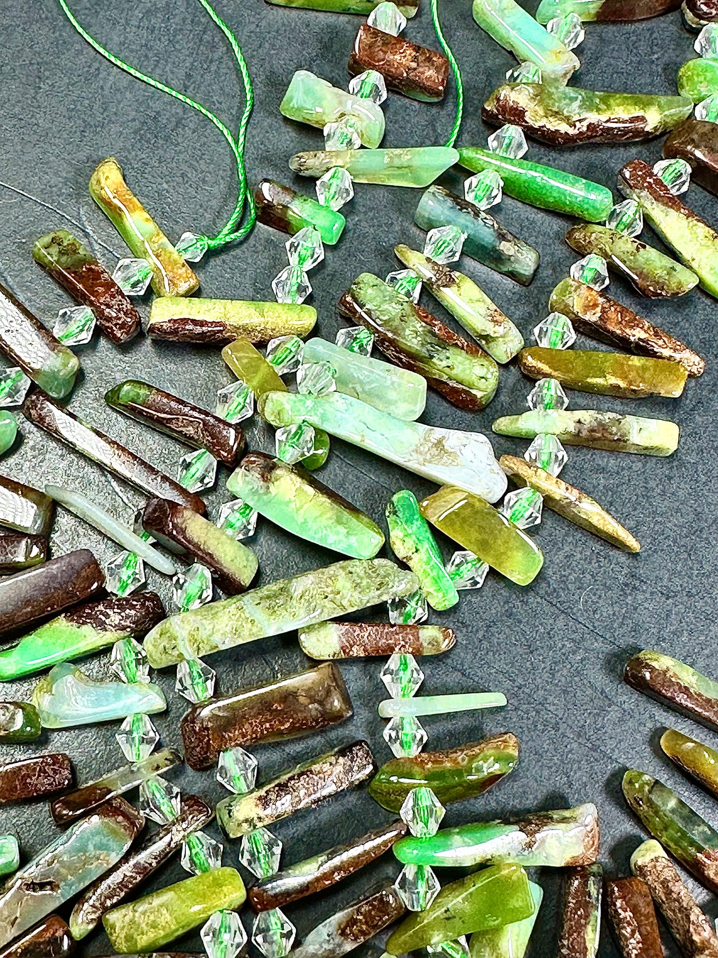 NATURAL Chrysoprase Gemstone Bead 10x4mm to 30x7mm Stick Shape, Gorgeous Green Brown Color Beads Great Quality Full Strand 15.5"