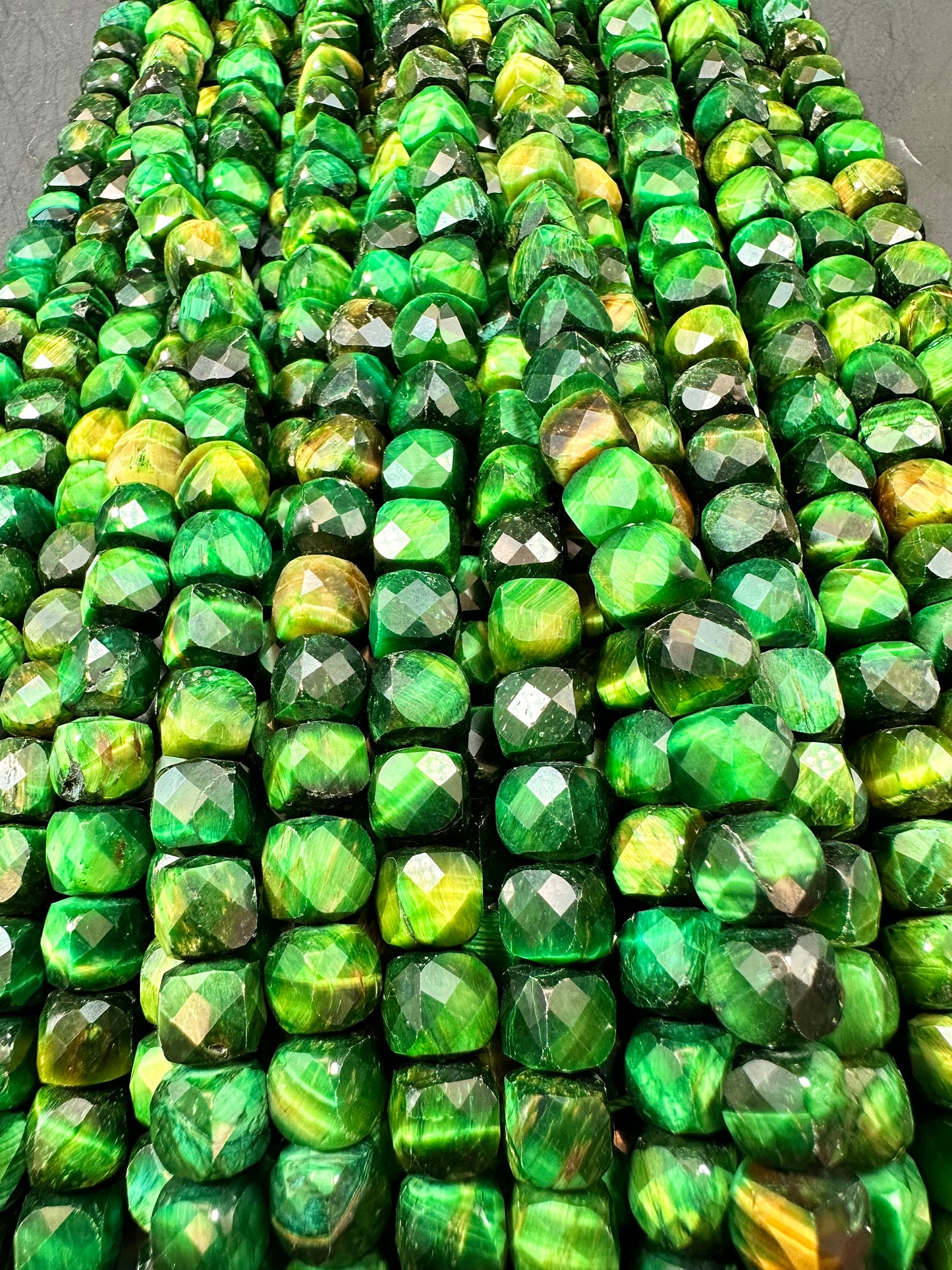 NATURAL Green Tiger Eye Gemstone Faceted 5mm 8mm Cube Shape Bead. Gorgeous Green Color Tiger Eye Loose Beads, Amazing Quality Full Strand 15.5"