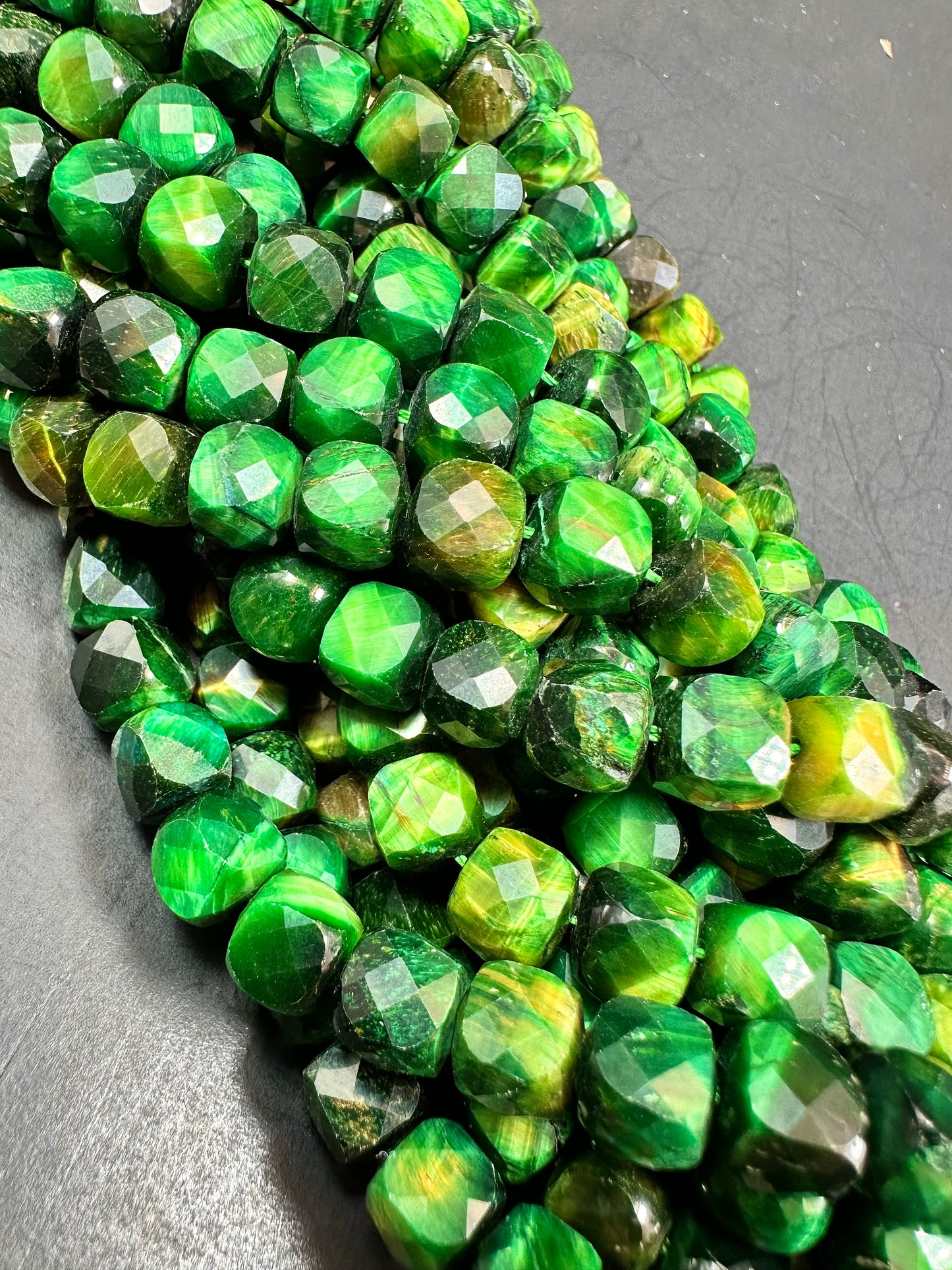NATURAL Green Tiger Eye Gemstone Faceted 5mm 8mm Cube Shape Bead. Gorgeous Green Color Tiger Eye Loose Beads, Amazing Quality Full Strand 15.5"